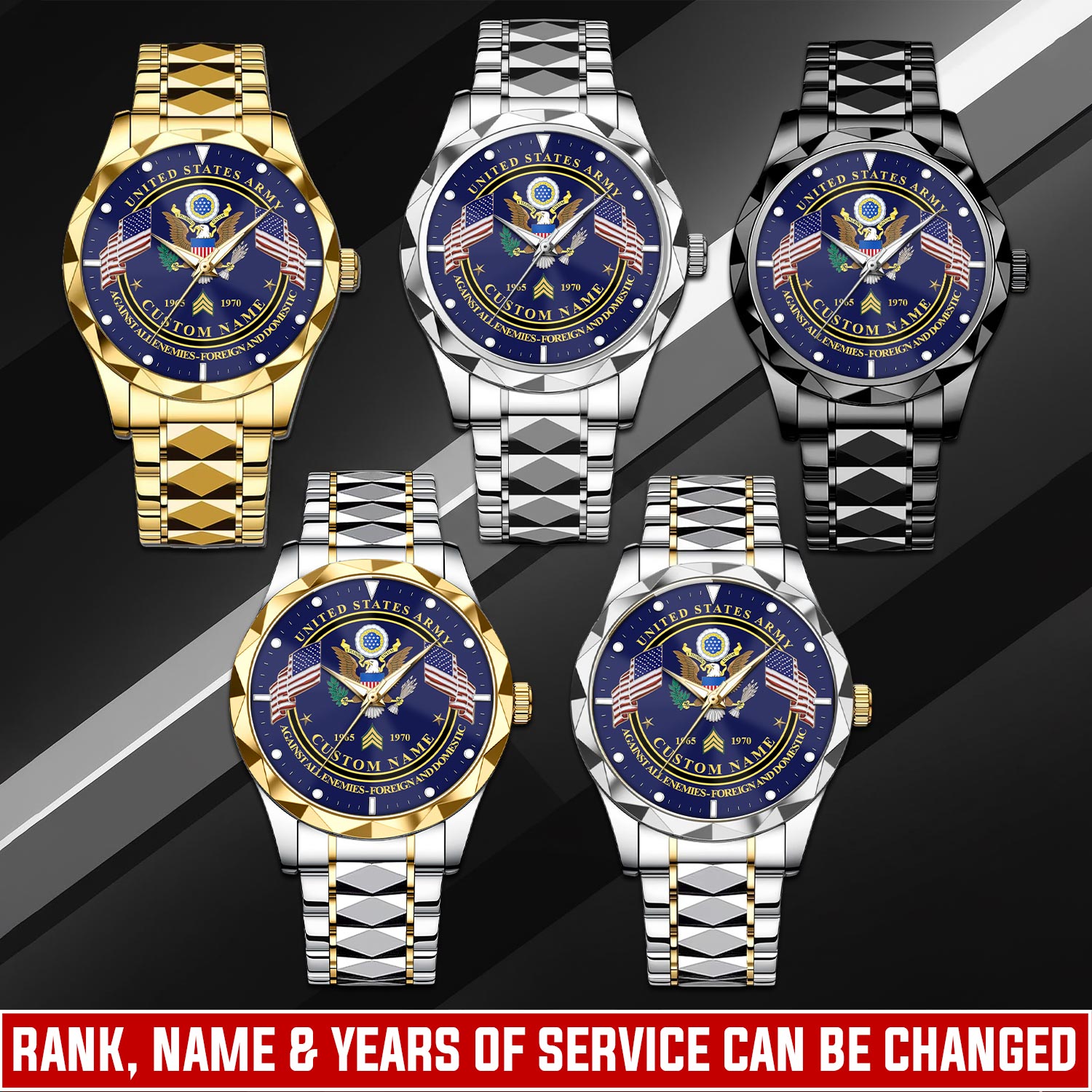 US Army, E 5 Army Sergeant - Diamond-Cut Bezel Watch