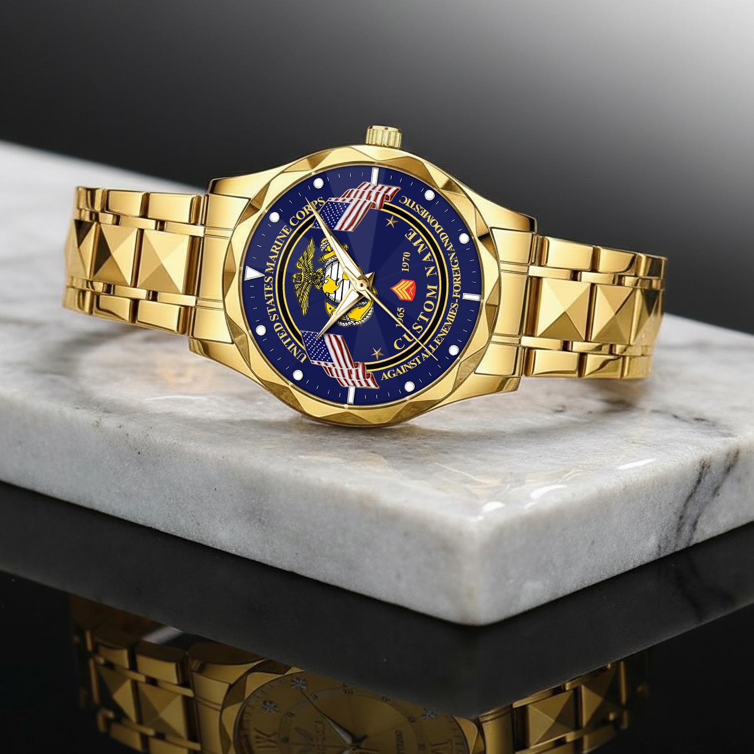 US Marine Corps, W 4 Marines Chief Warrant Officer 4 - Diamond-Cut Bezel Watch - Image 2