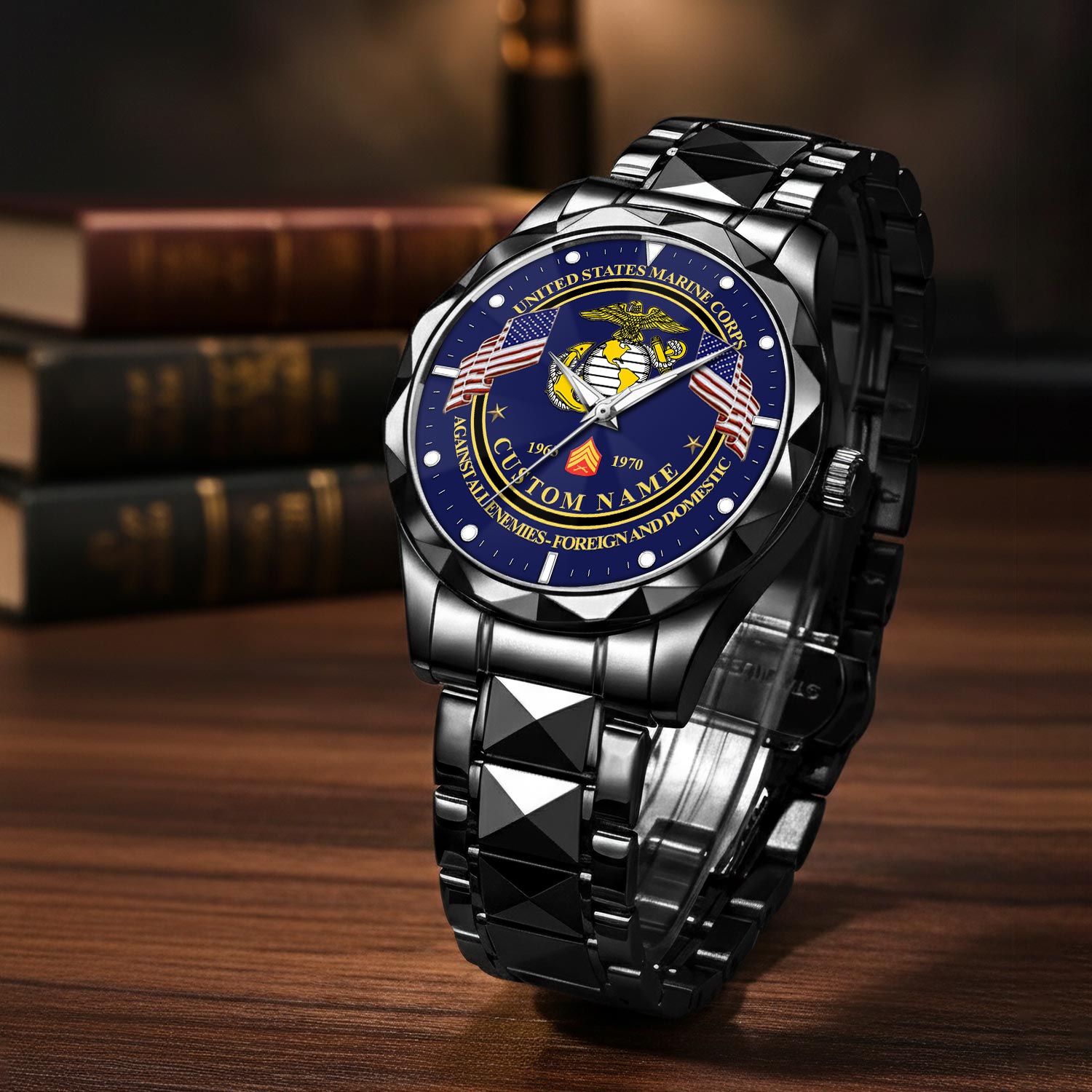 US Marine Corps, W 4 Marines Chief Warrant Officer 4 - Diamond-Cut Bezel Watch - Image 3
