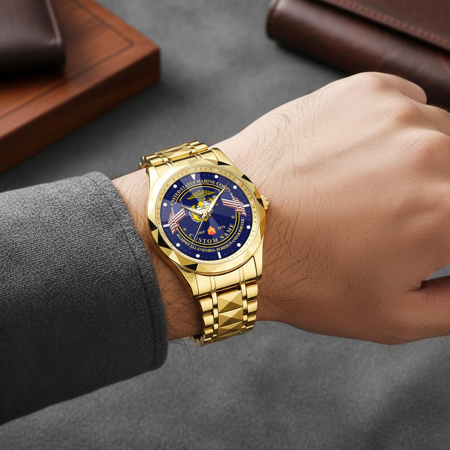 US Marine Corps, W 4 Marines Chief Warrant Officer 4 - Diamond-Cut Bezel Watch - Image 5