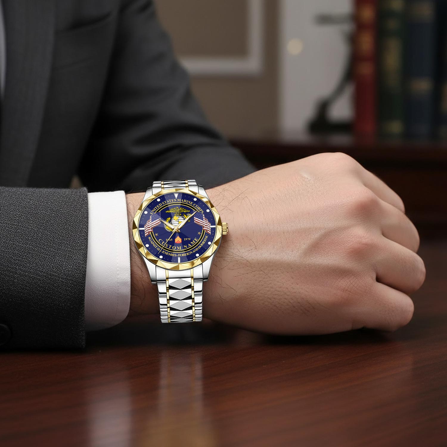 US Marine Corps, W 4 Marines Chief Warrant Officer 4 - Diamond-Cut Bezel Watch - Image 7