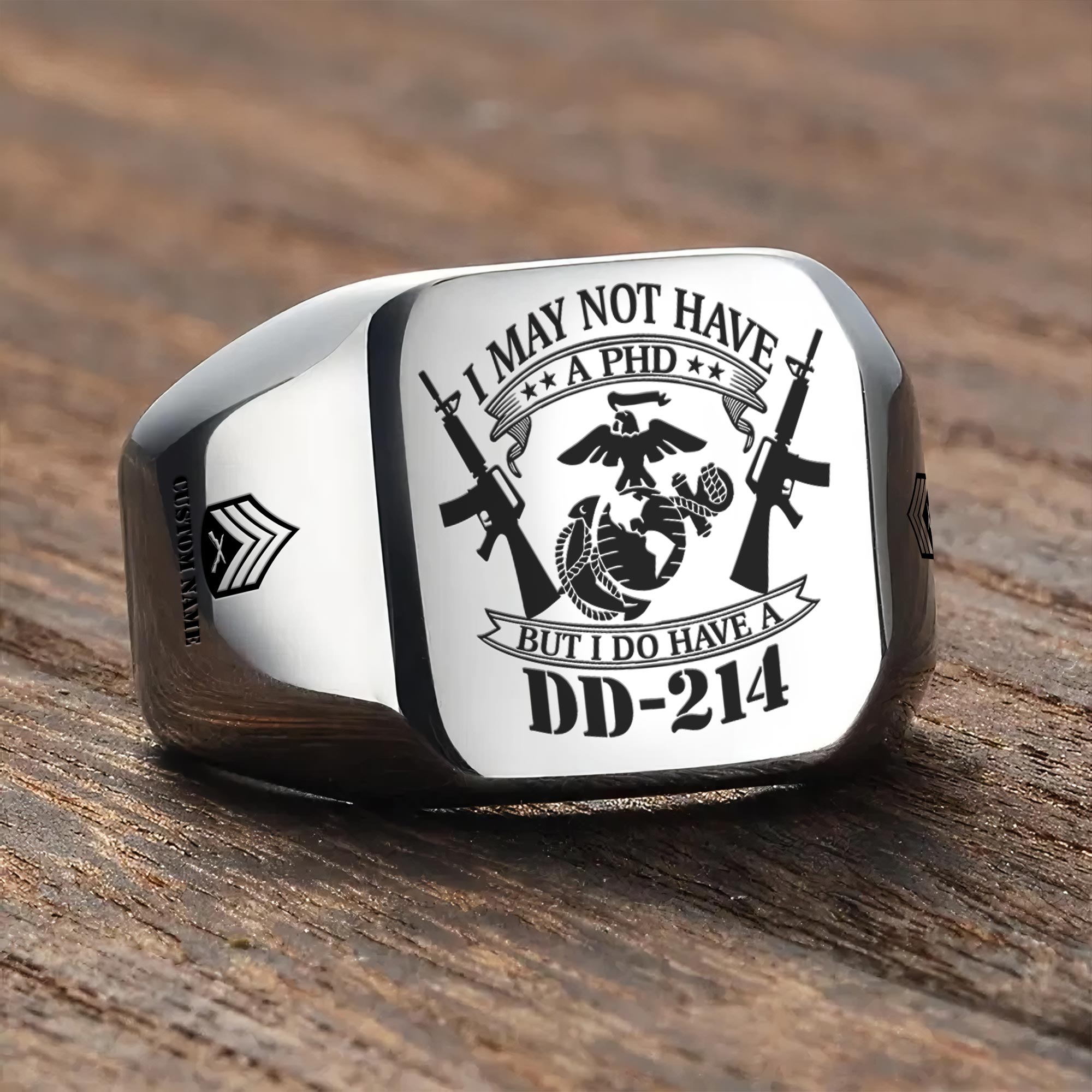 US Marine Corps, No One Fights Alone - Engraved Men's Ring - Image 3