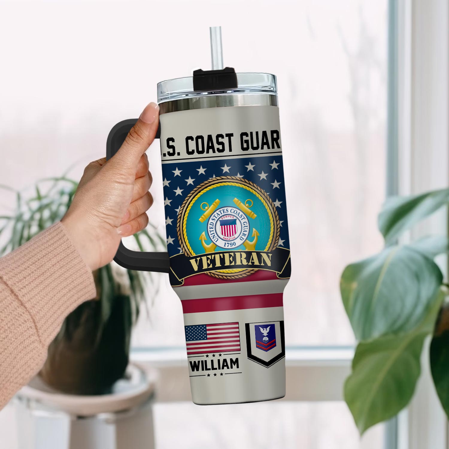 US Coast Guard, E 3 White - Stainless Steel Tumbler 40oz - Image 2