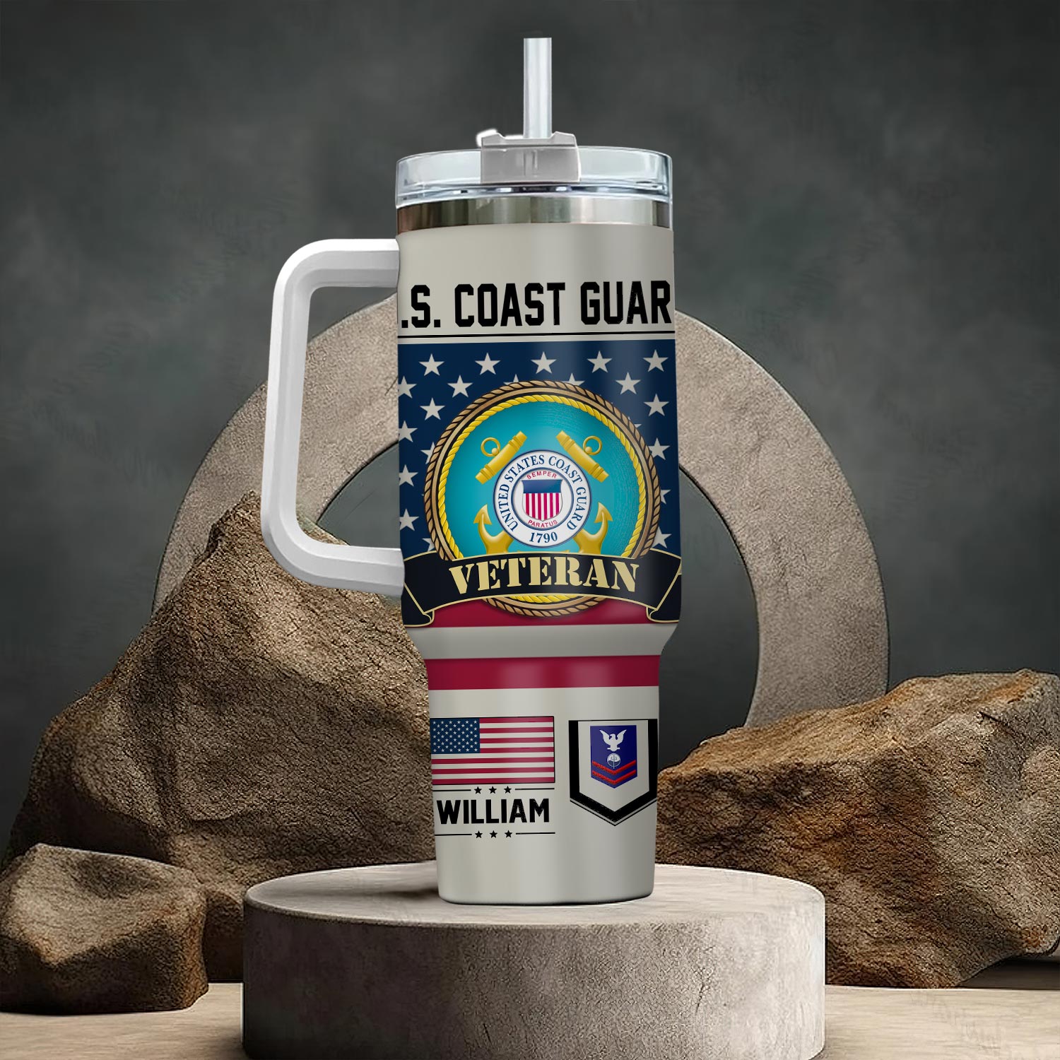 US Coast Guard, E 3 White - Stainless Steel Tumbler 40oz - Image 3