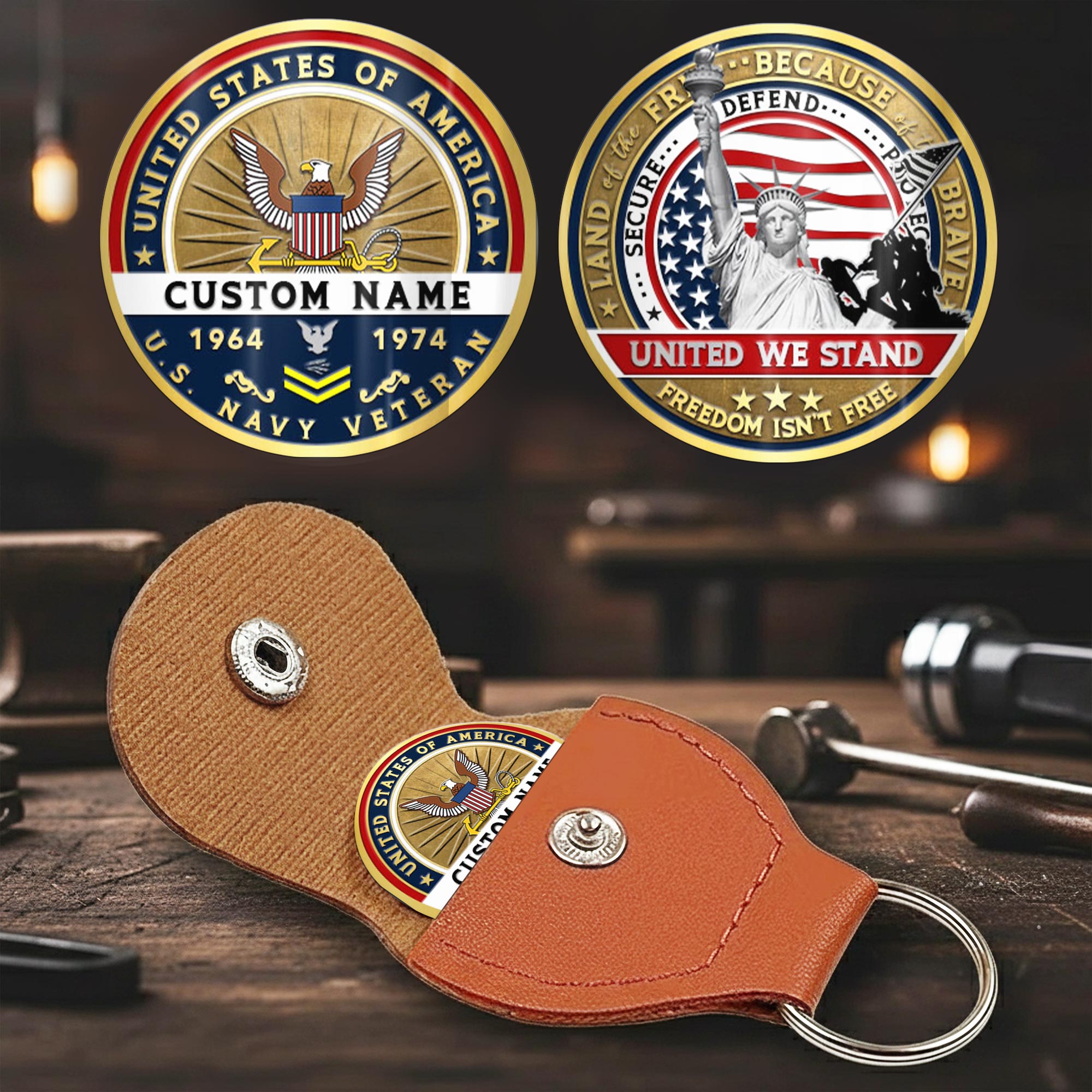 US Navy, Defender of Freedom - Military Printed Challenge Coin - Image 2