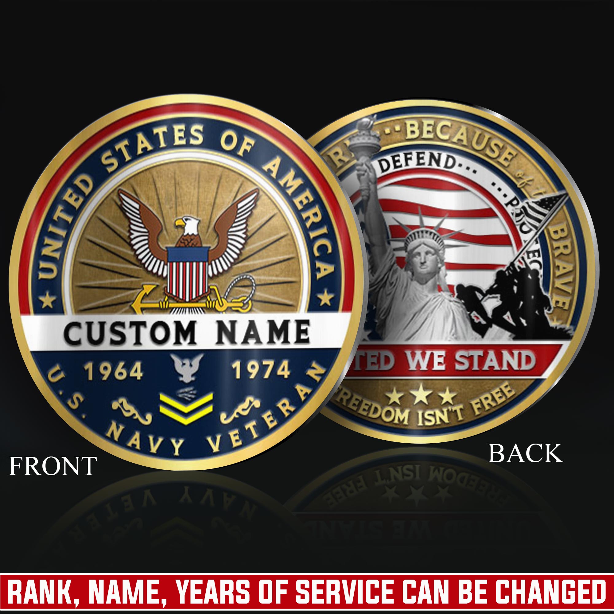 US Navy, Defender of Freedom - Military Printed Challenge Coin