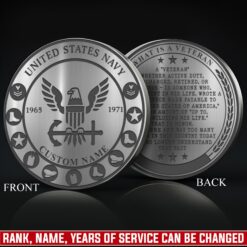 US Navy, Duty, Honor, Country - Military Engraved Challenge Coin