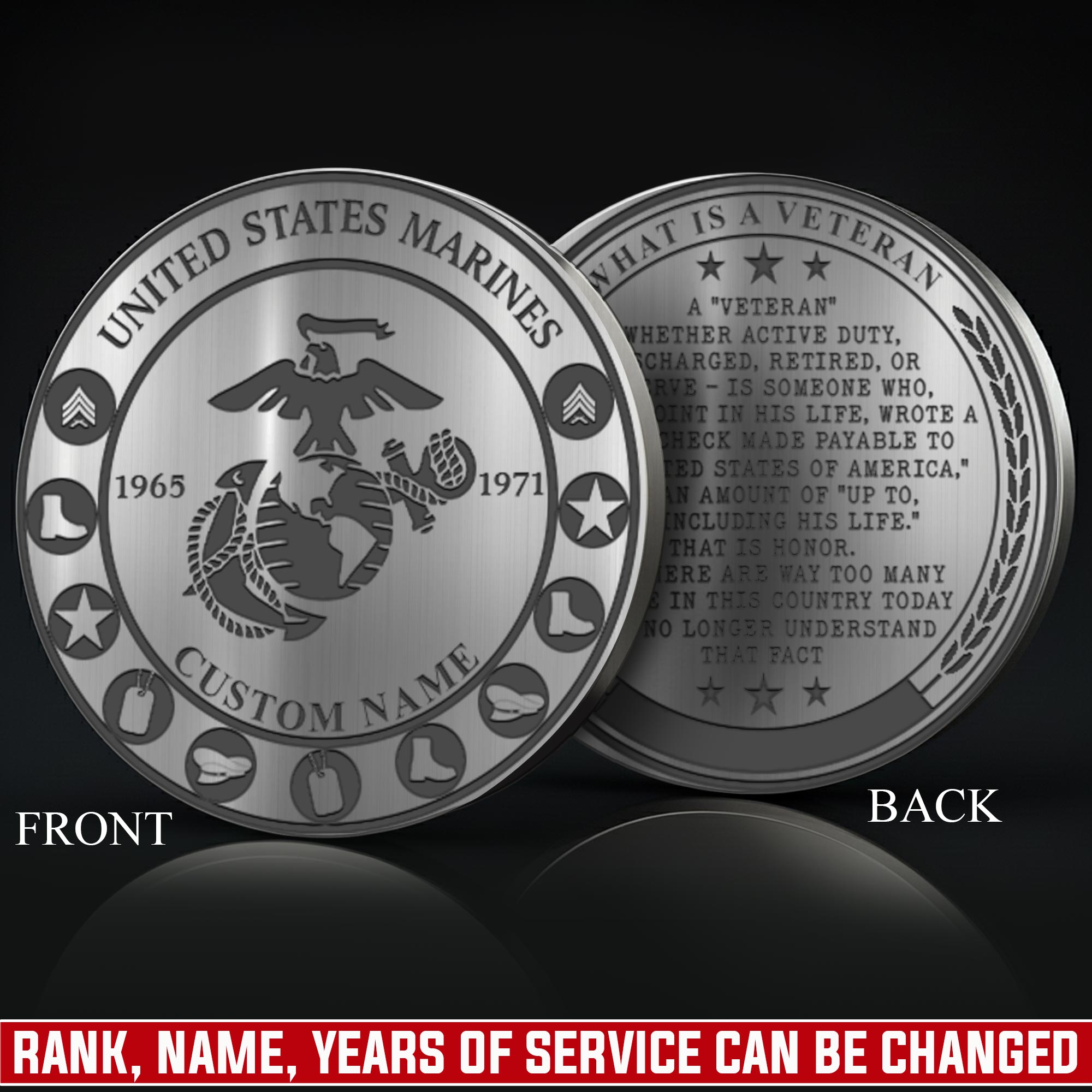 US Marine Corps, Proud To Have Served - Military Engraved Challenge Coin