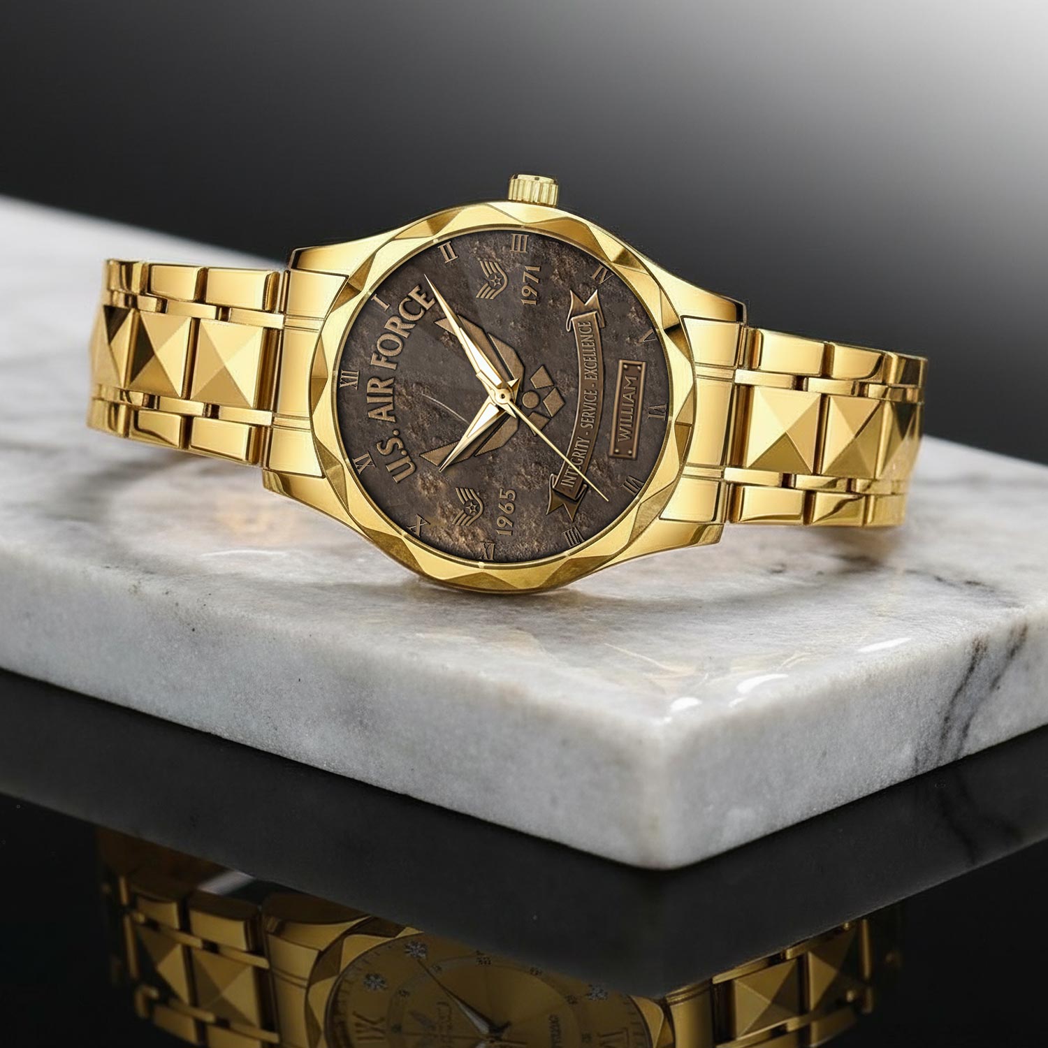 US Air Force, Proud Veteran - Diamond-Cut Bezel Watch - Image 2