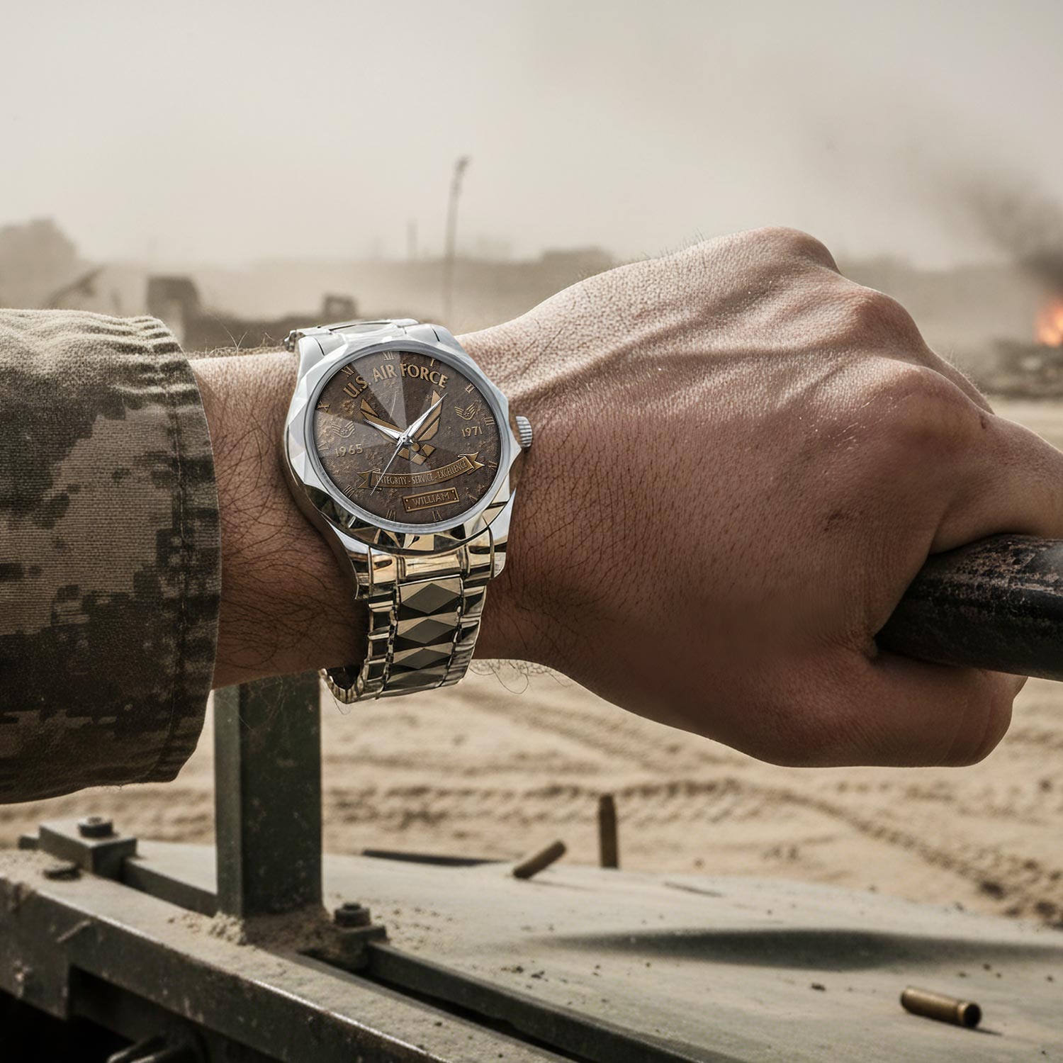 US Air Force, Proud Veteran - Diamond-Cut Bezel Watch - Image 4