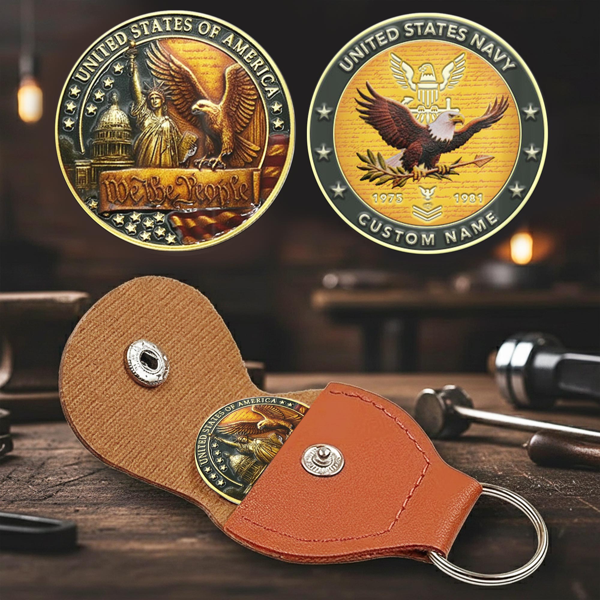 US Navy, E 7 Red - Military Printed Challenge Coin - Image 2