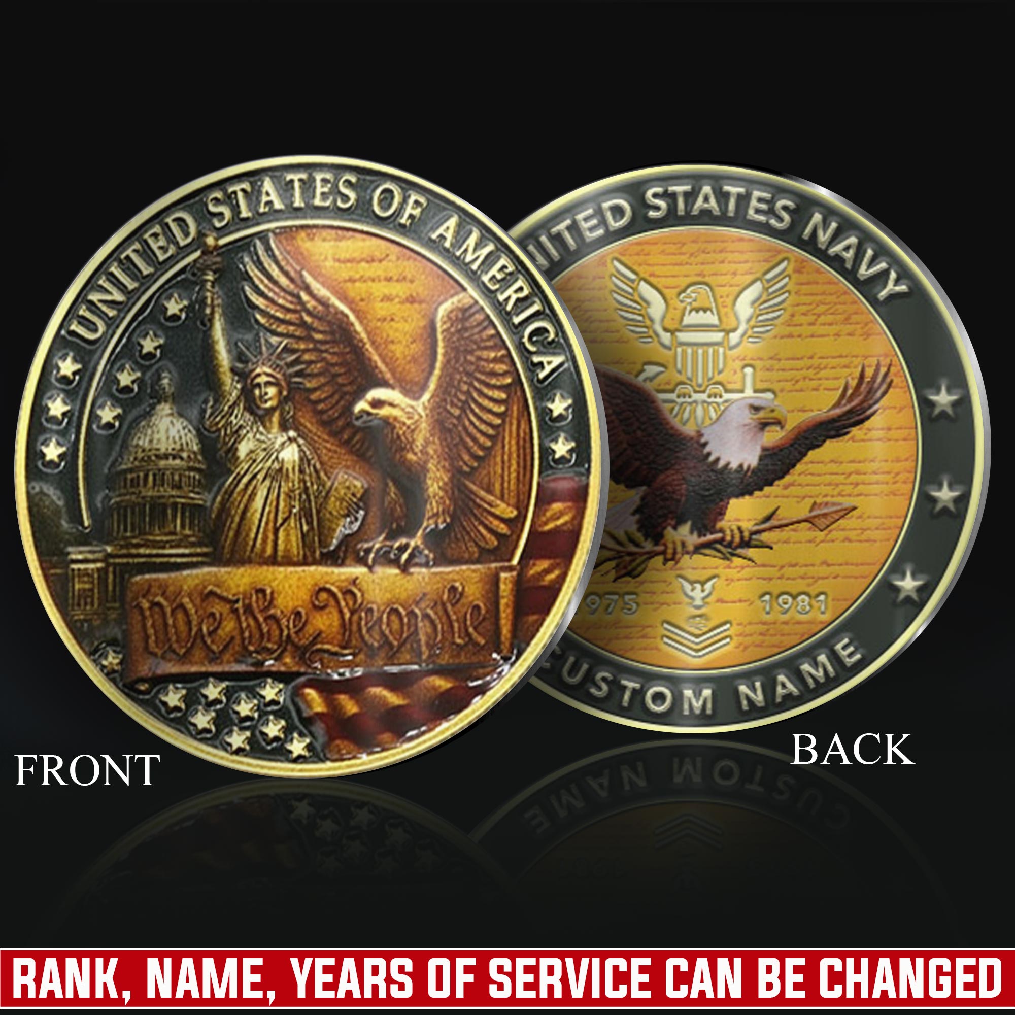 US Navy, E 7 Red - Military Printed Challenge Coin