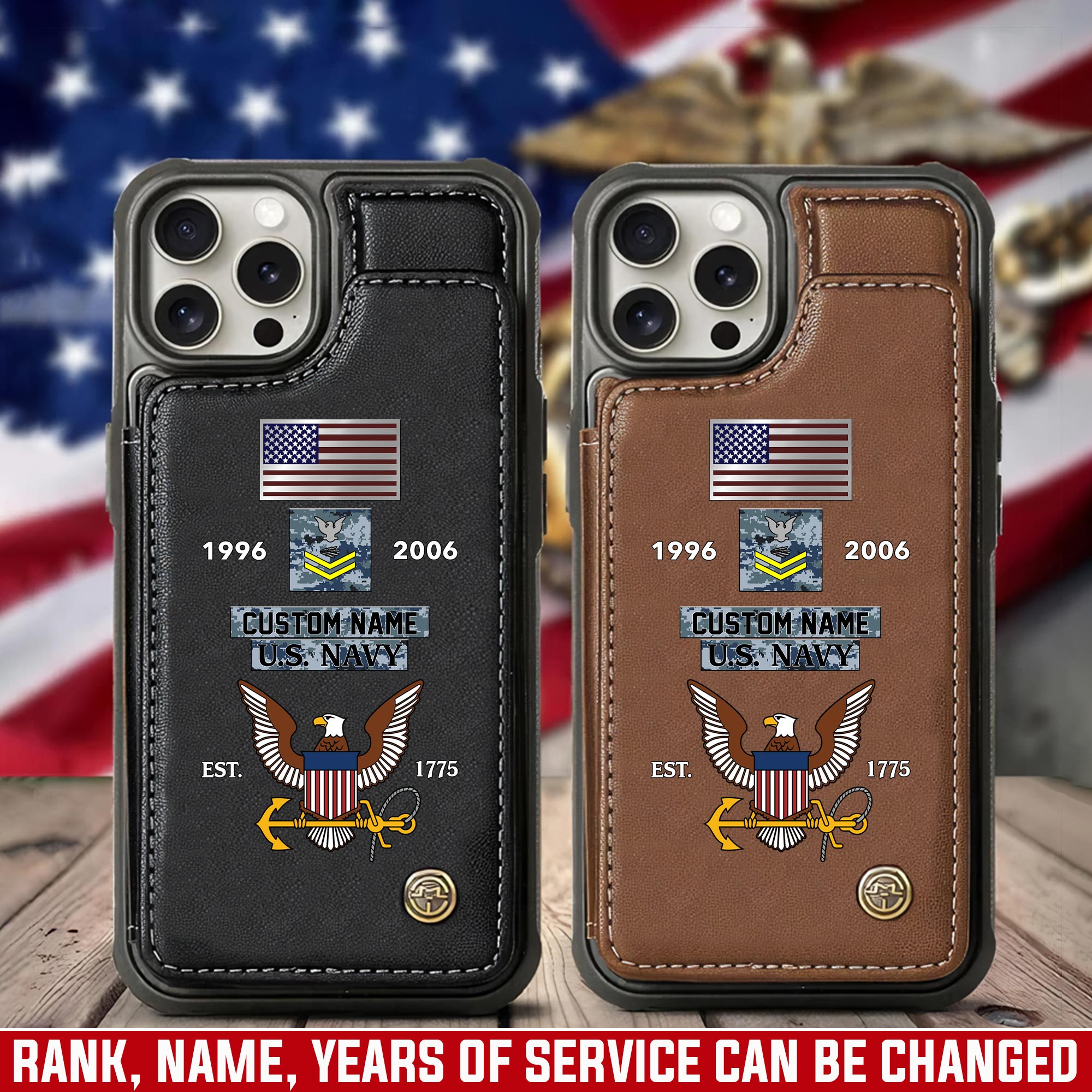 US Navy, E 2 Blue - Leather Flip Phone Case