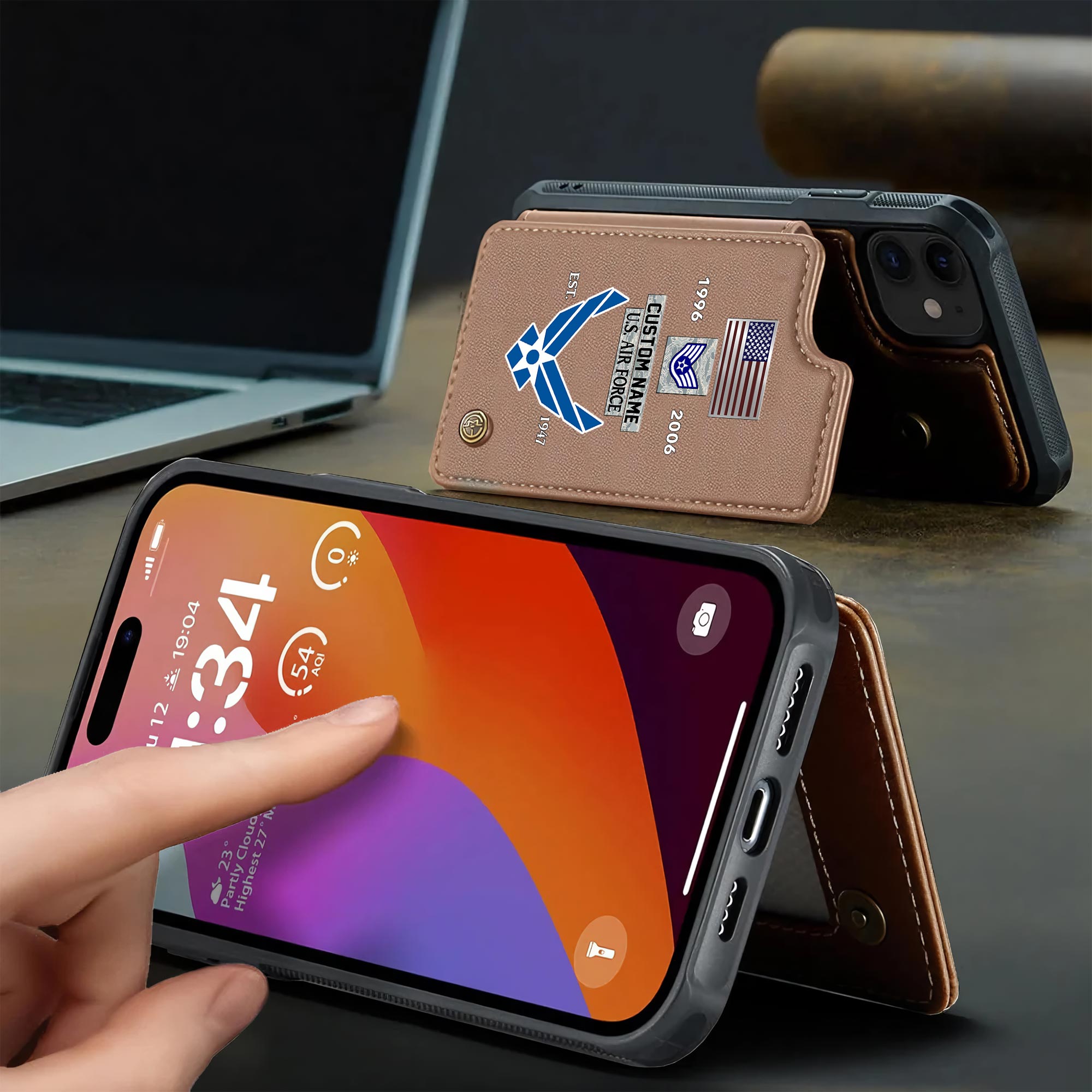 US Air Force , American By Birth, Veteran By Choice - Leather Flip Phone Case - Image 3