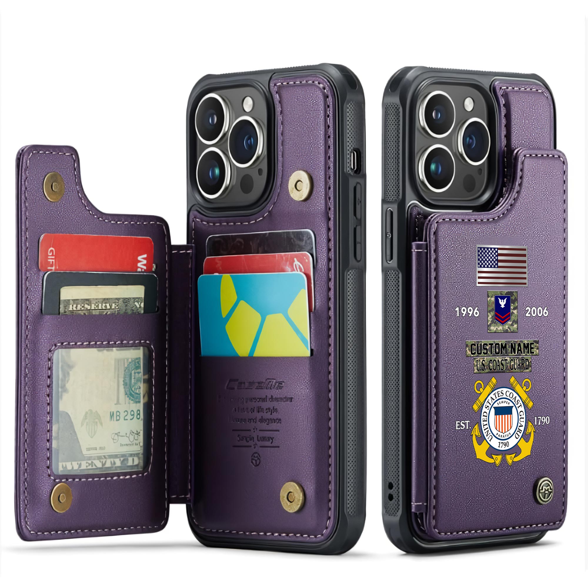 US Coast Guard, Lest We Forget - Leather Flip Phone Case - Image 6