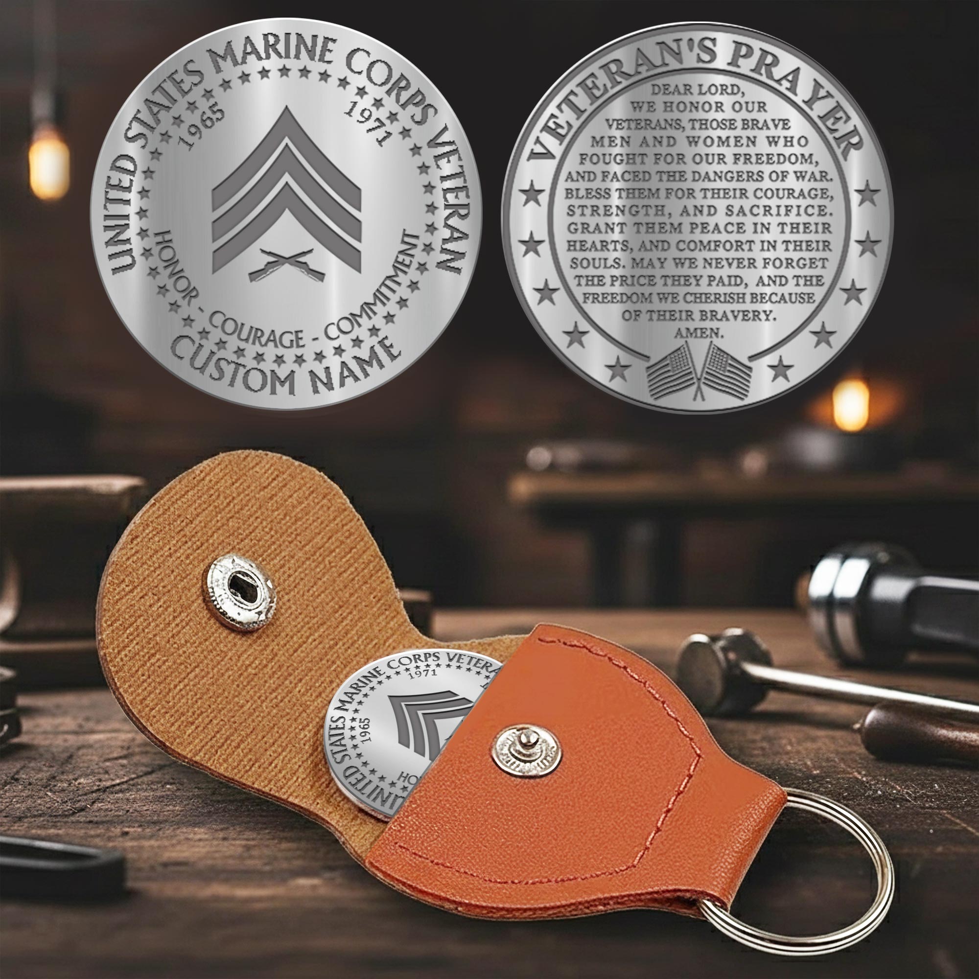 US Marine Corps, Honor, Duty, Service - Military Engraved Challenge Coin - Image 2