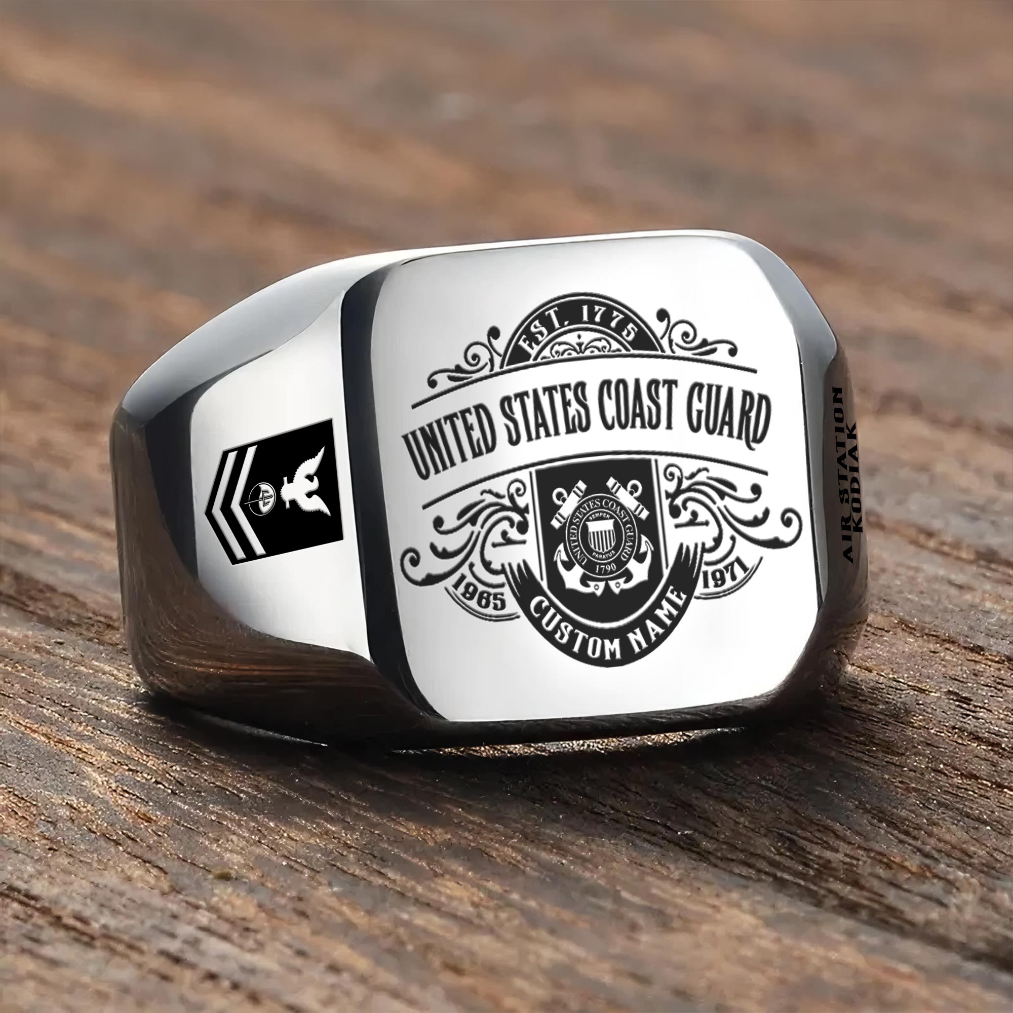 US Coast Guard, Freedom Isn't Free - Engraved Men's Ring - Image 3