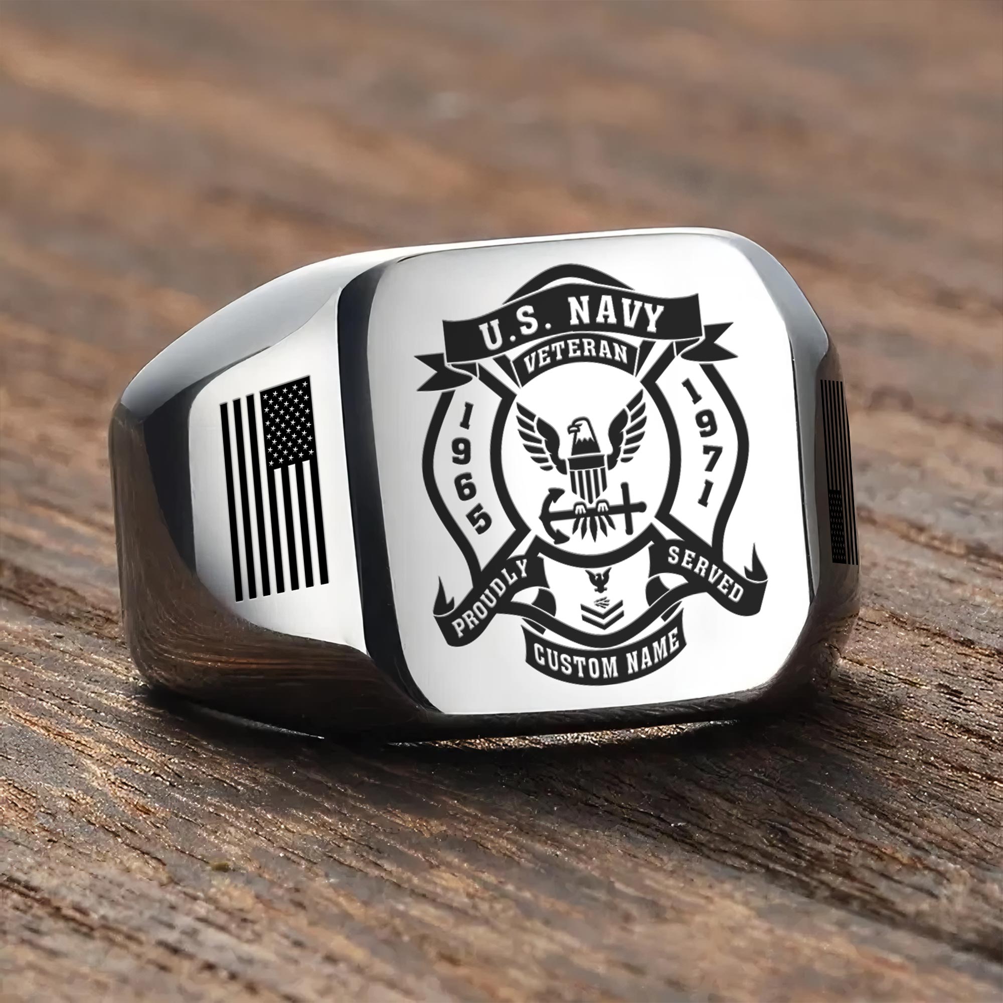 US Navy, American By Birth, Veteran By Choice - Engraved Men's Ring - Image 3