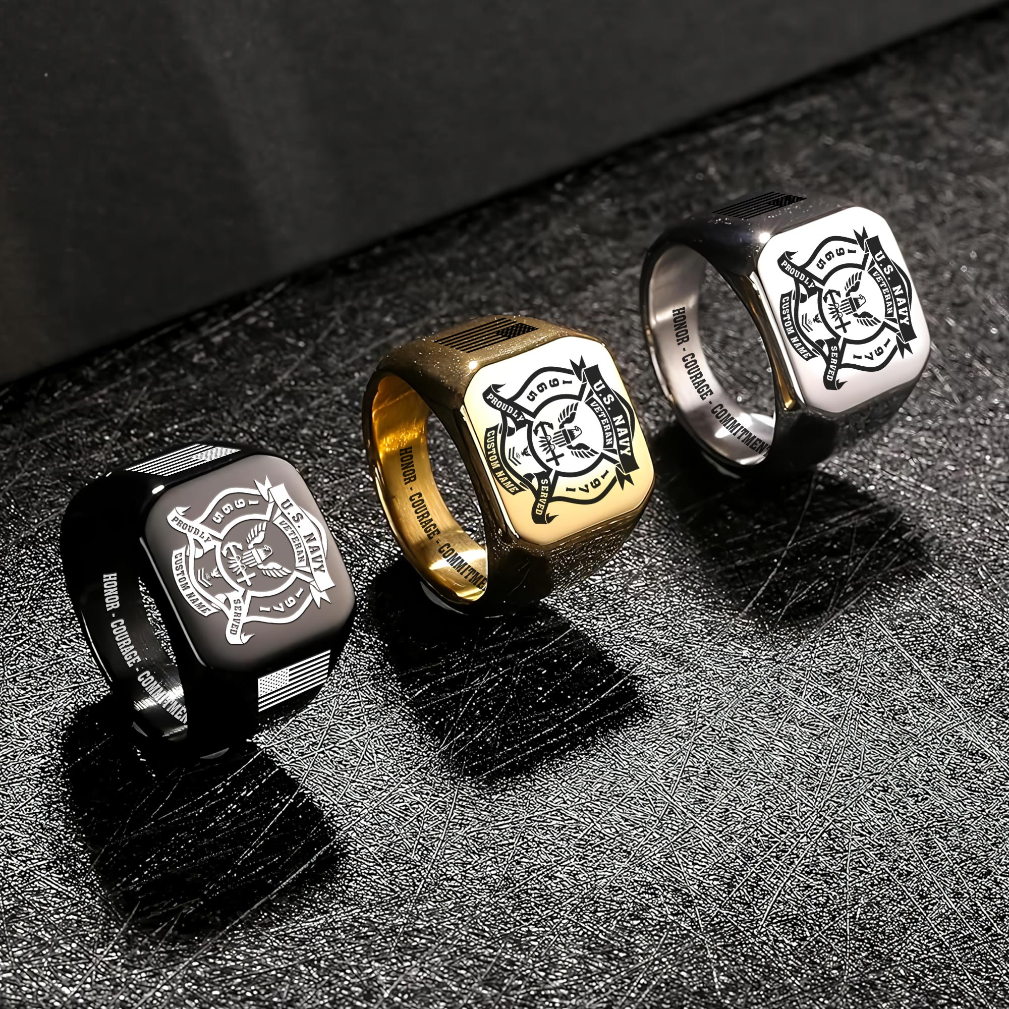 US Navy, American By Birth, Veteran By Choice - Engraved Men's Ring - Image 7