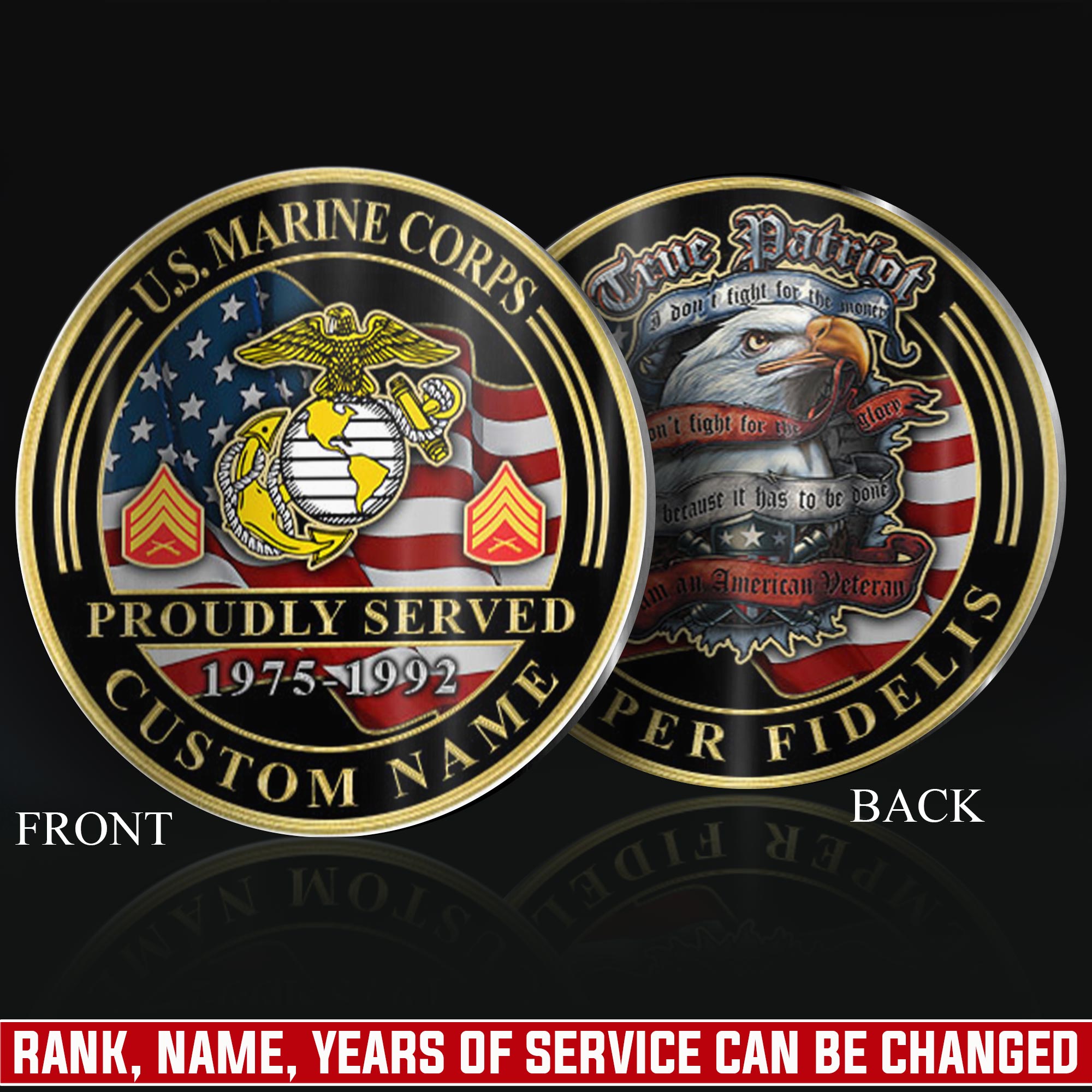US Marine Corps, E 9 Marines Master Gunnery Sergeant - Military Printed Challenge Coin