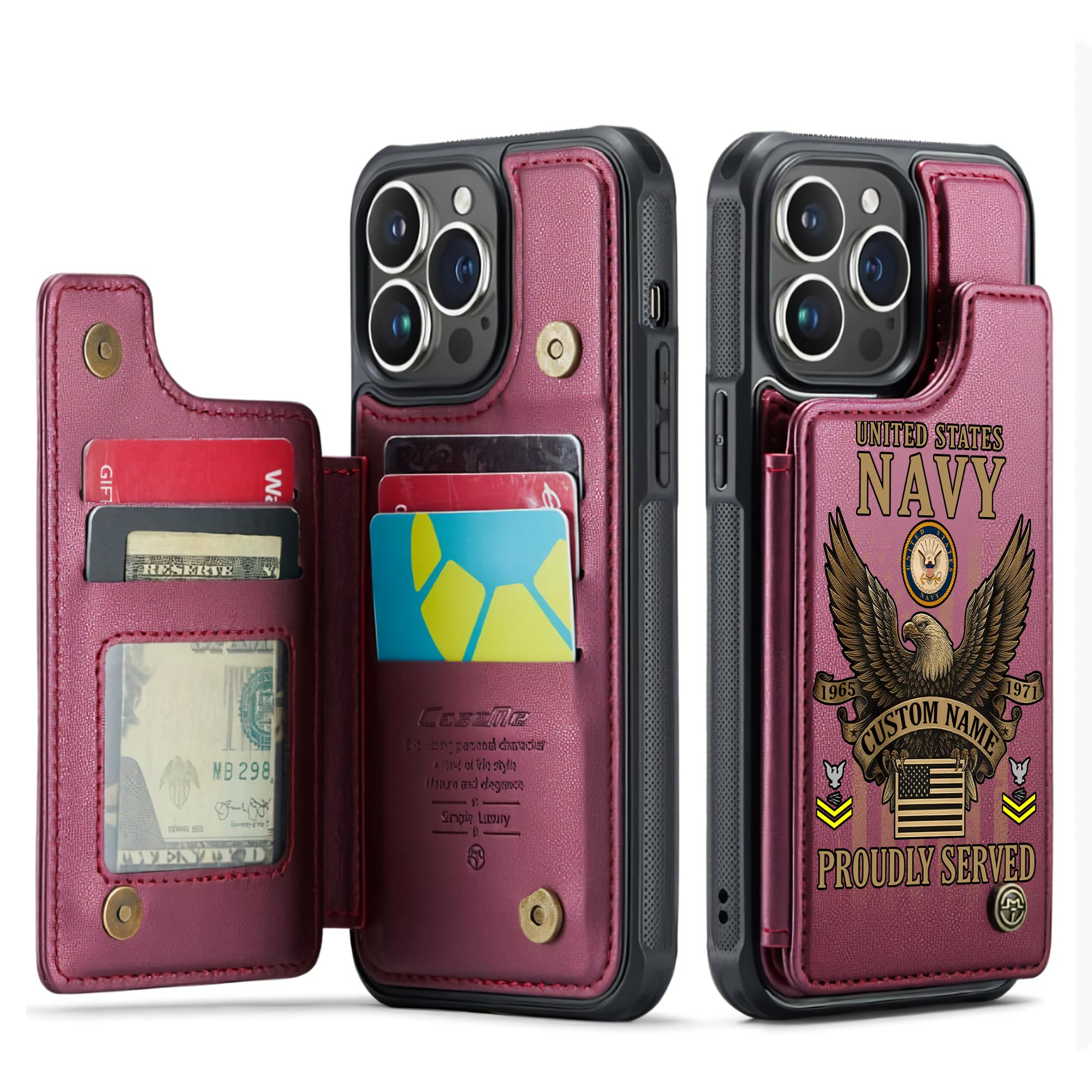 US Navy, E 8 Gold - Leather Flip Phone Case - Image 4