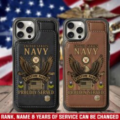 US Navy, E 8 Gold - Leather Flip Phone Case