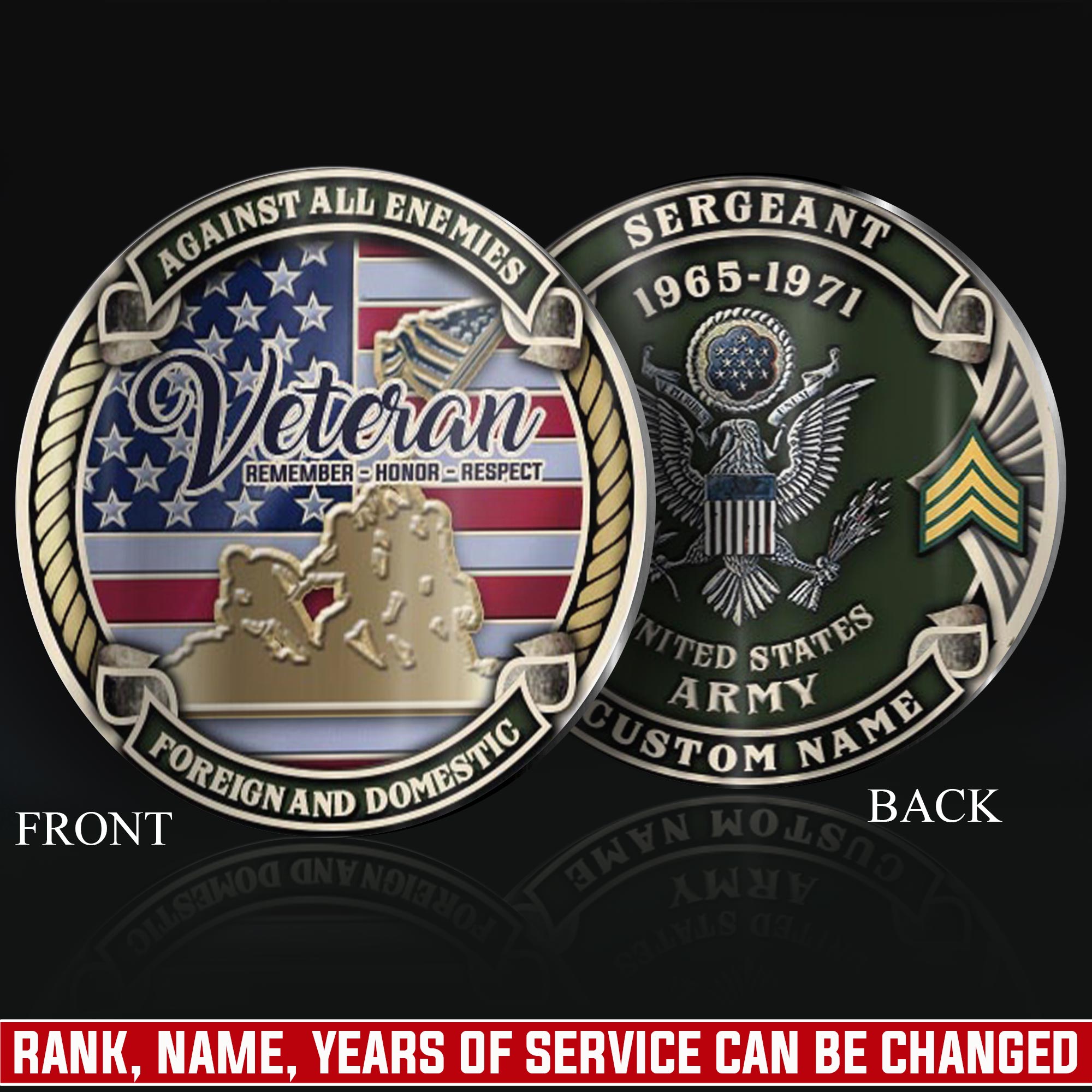 US Army, No One Fights Alone - Military Printed Challenge Coin