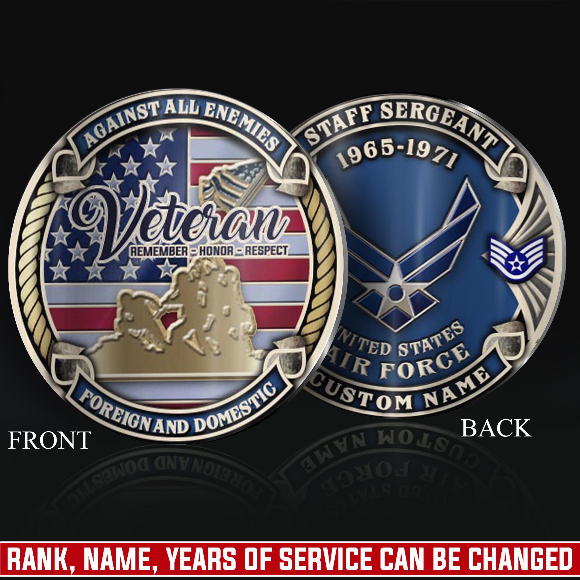 US Air Force, E 4 Air Force Sergeant - Military Printed Challenge Coin