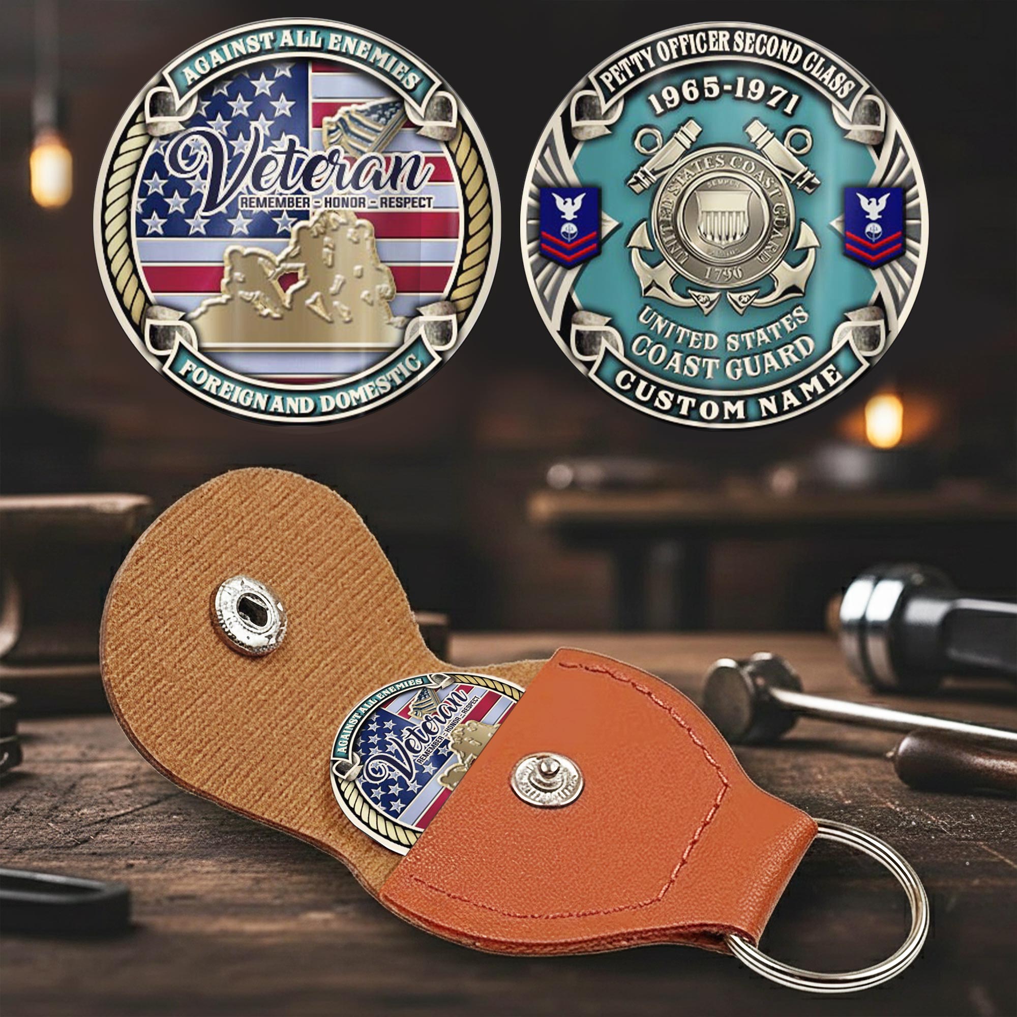 US Coast Guard, Honor, Duty, Service - Military Printed Challenge Coin - Image 2