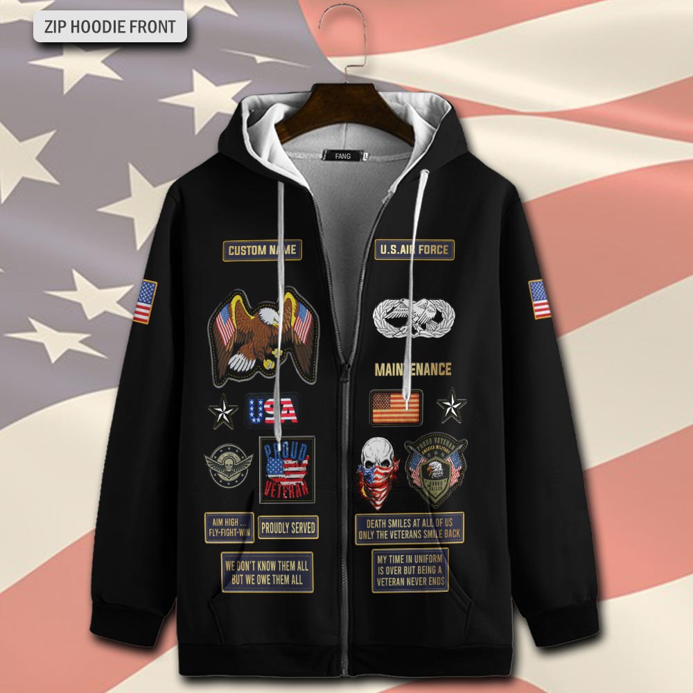 Air Force Badge, No One Fights Alone - Zip Hoodie - Image 2