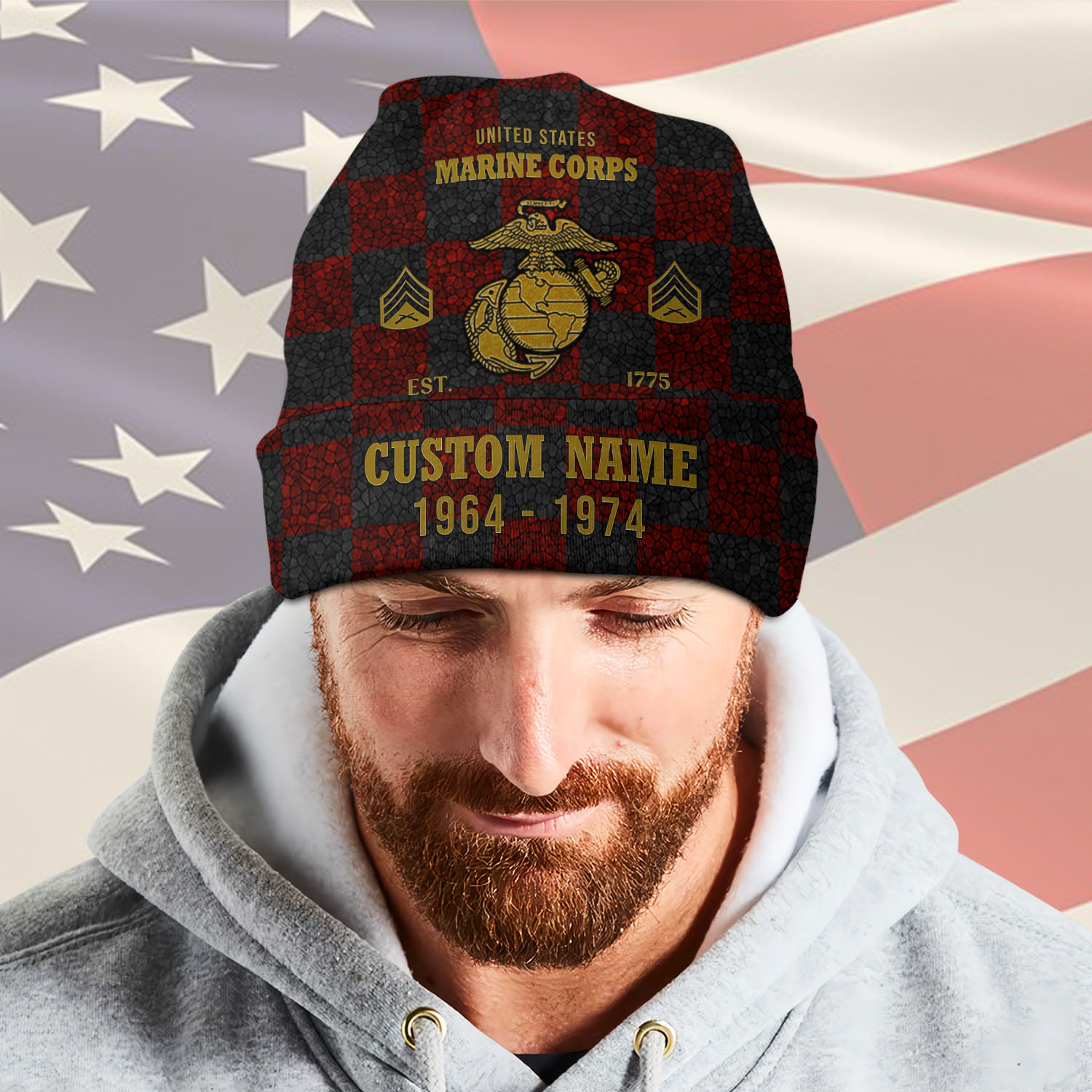 US Marine Corps, Never Retreat, Never Surrender - Full-Printed Beanie Hat - Image 2