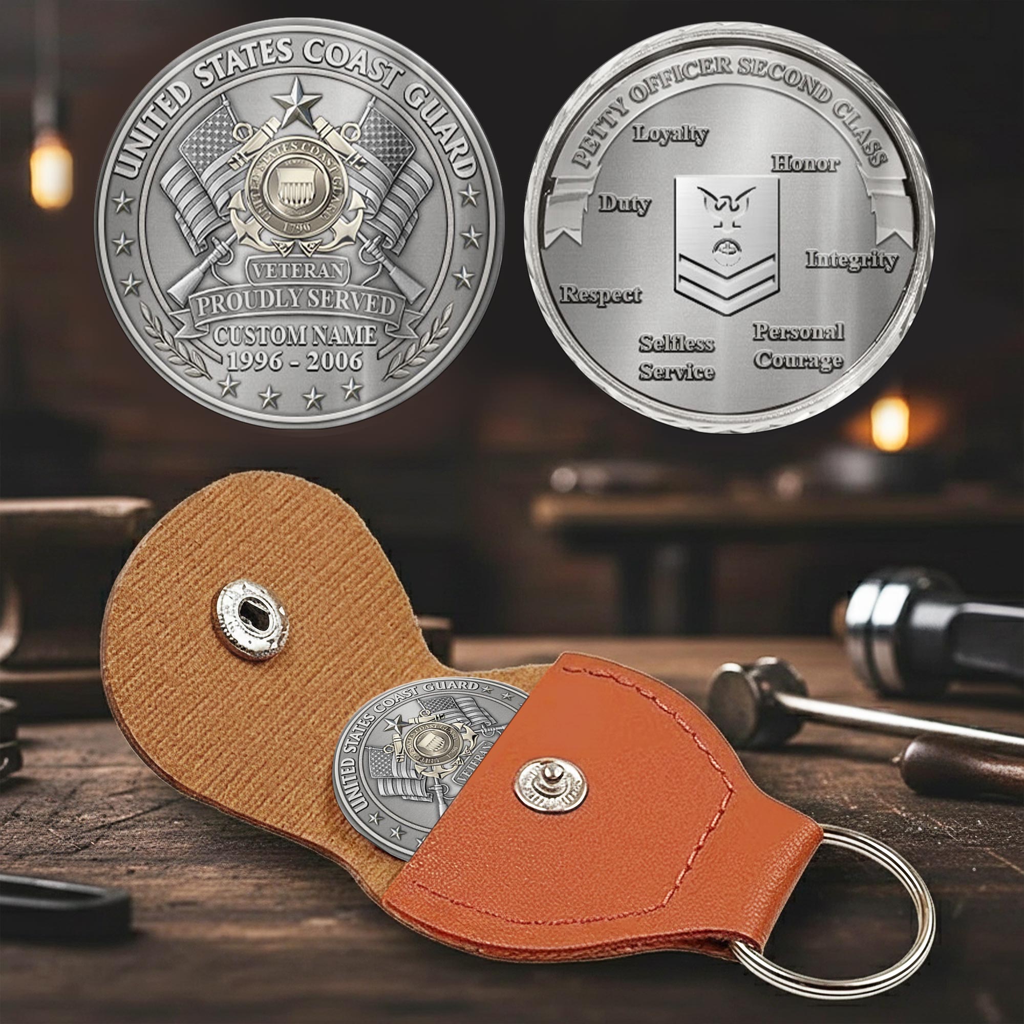 US Coast Guard, E 5 Gold - Military Printed Challenge Coin - Image 2