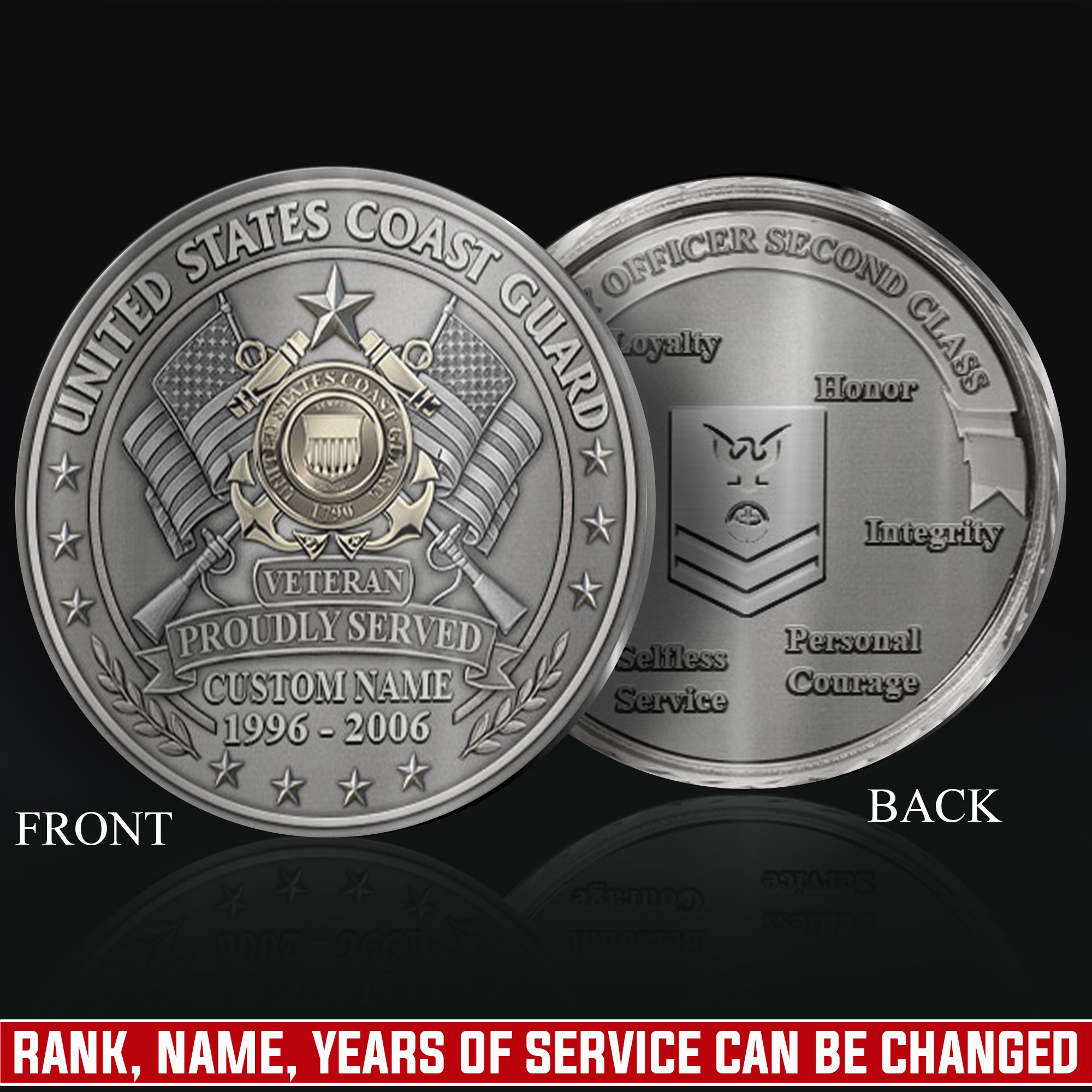 US Coast Guard, E 5 Gold - Military Printed Challenge Coin