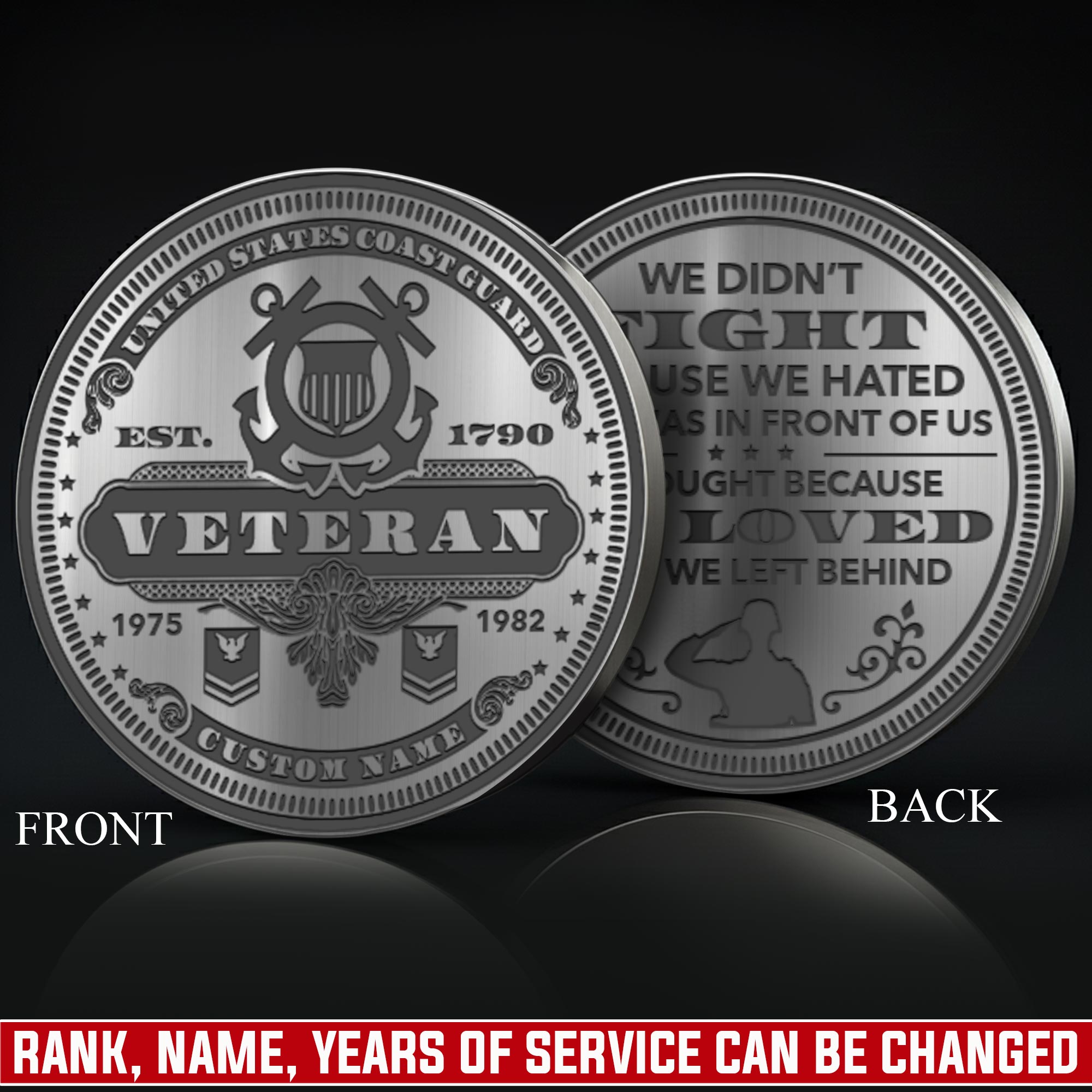 US Coast Guard, Remember - Honor - Respect - Military Engraved Challenge Coin