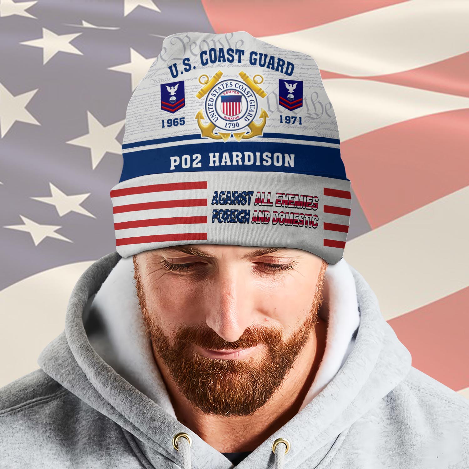 US Coast Guard, Freedom Isn't Free - Full-Printed Beanie Hat - Image 2
