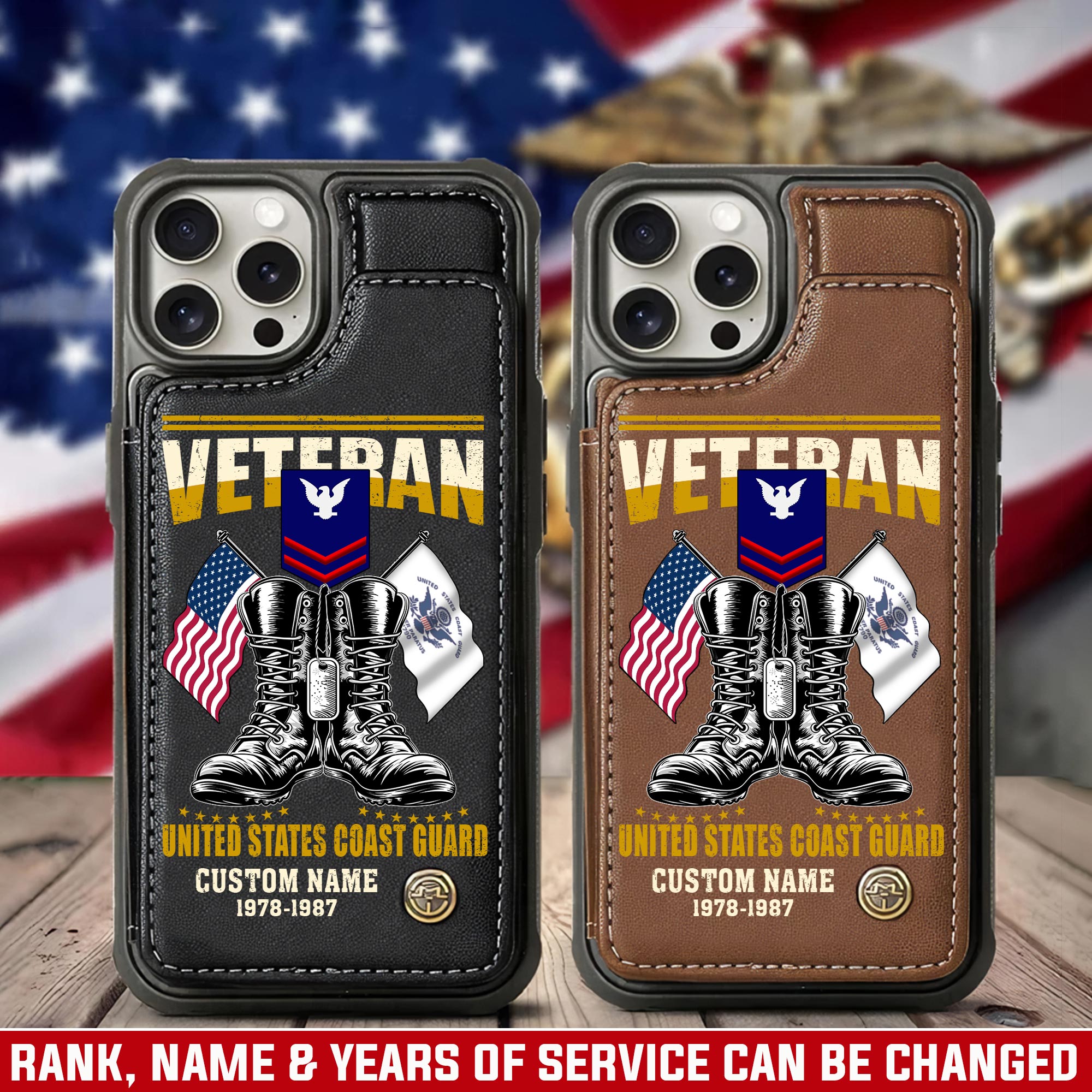 US Coast Guard, Proud Veteran - Leather Flip Phone Case