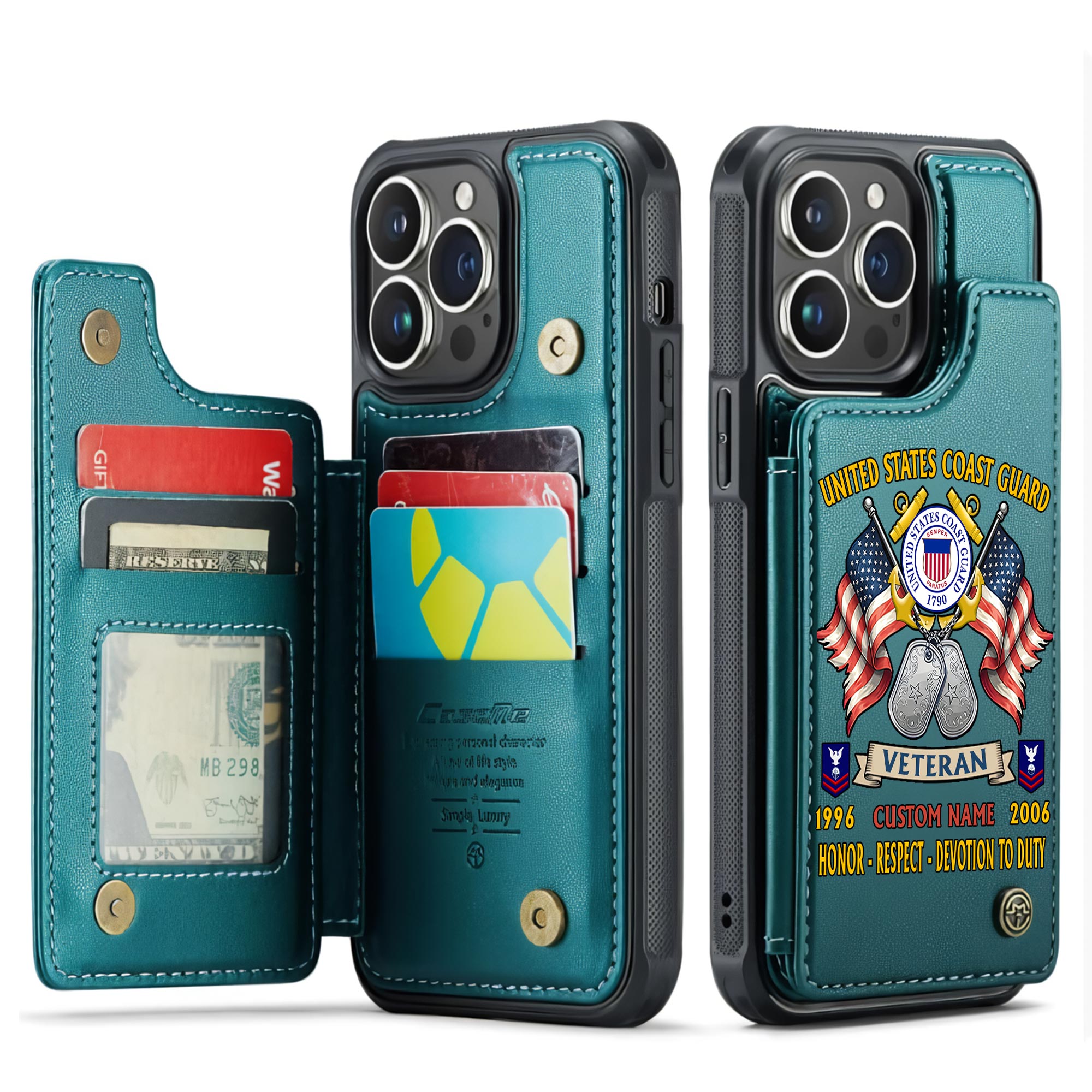 US Coast Guard, Land Of The Free, Because Of The Brave - Leather Flip Phone Case - Image 5