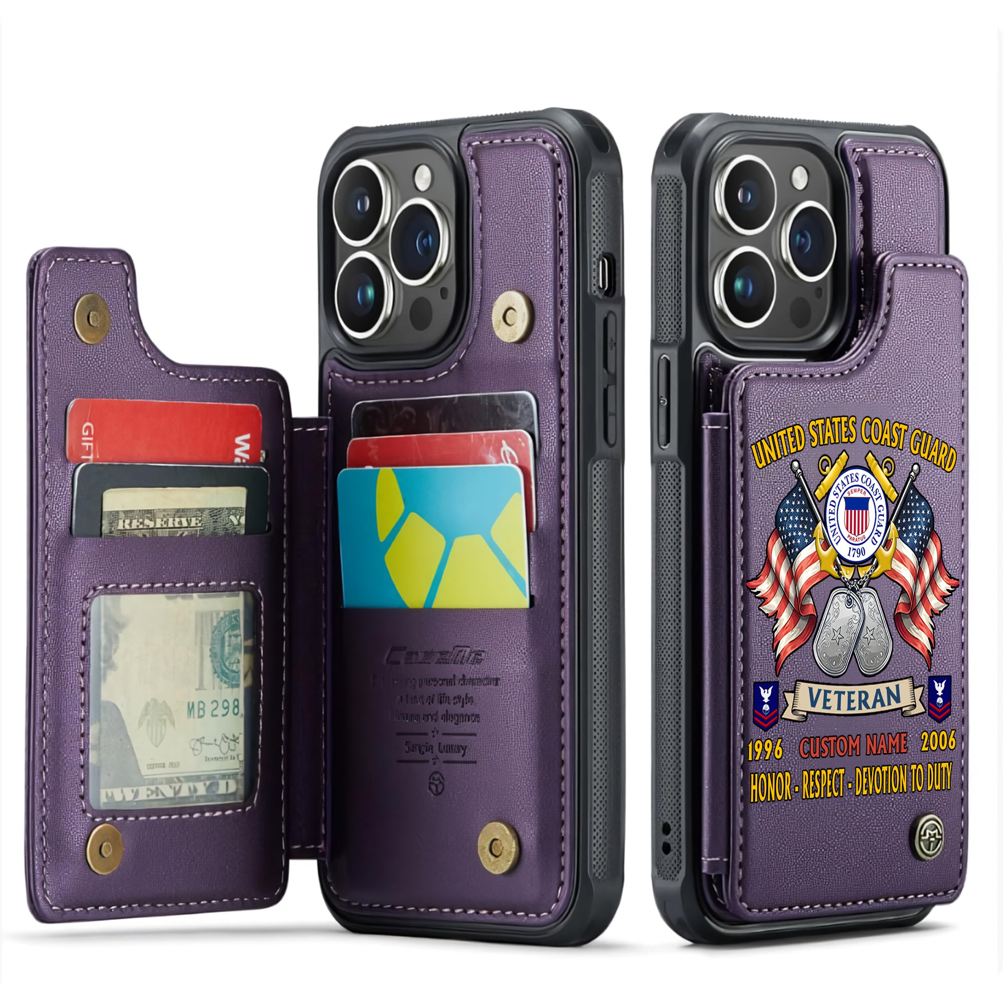 US Coast Guard, Land Of The Free, Because Of The Brave - Leather Flip Phone Case - Image 6