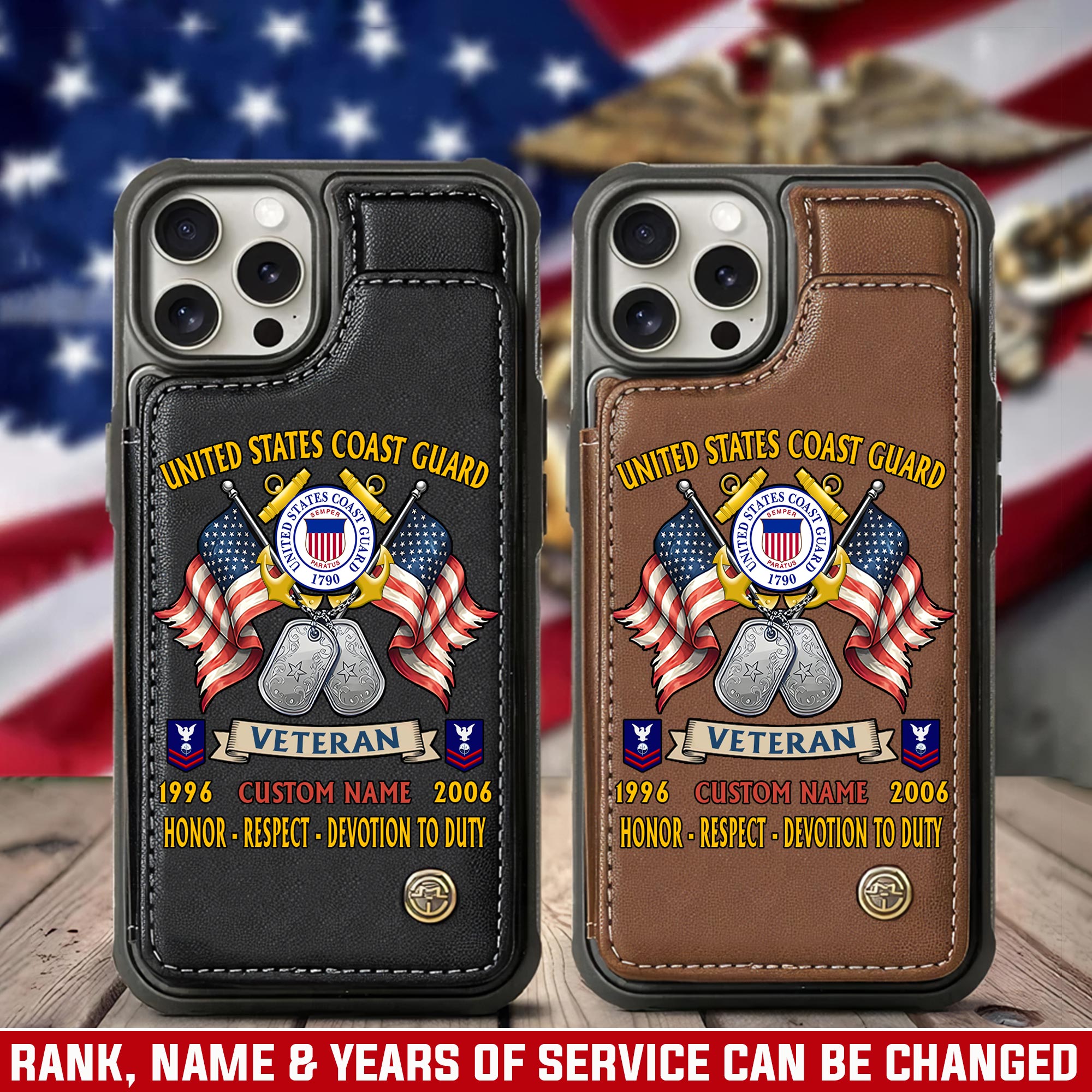 US Coast Guard, Land Of The Free, Because Of The Brave - Leather Flip Phone Case