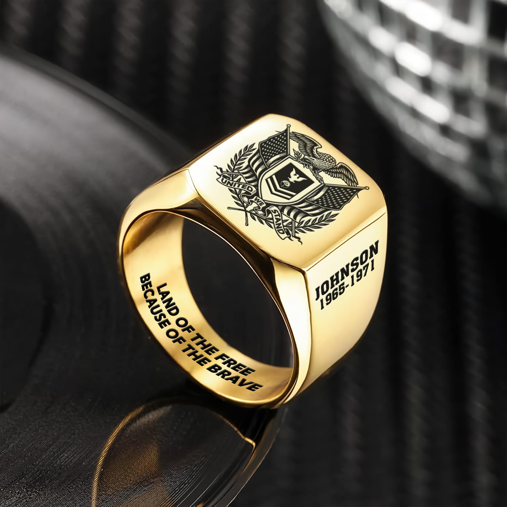 US Coast Guard, E 5 Gold - Engraved Men's Ring - Image 2