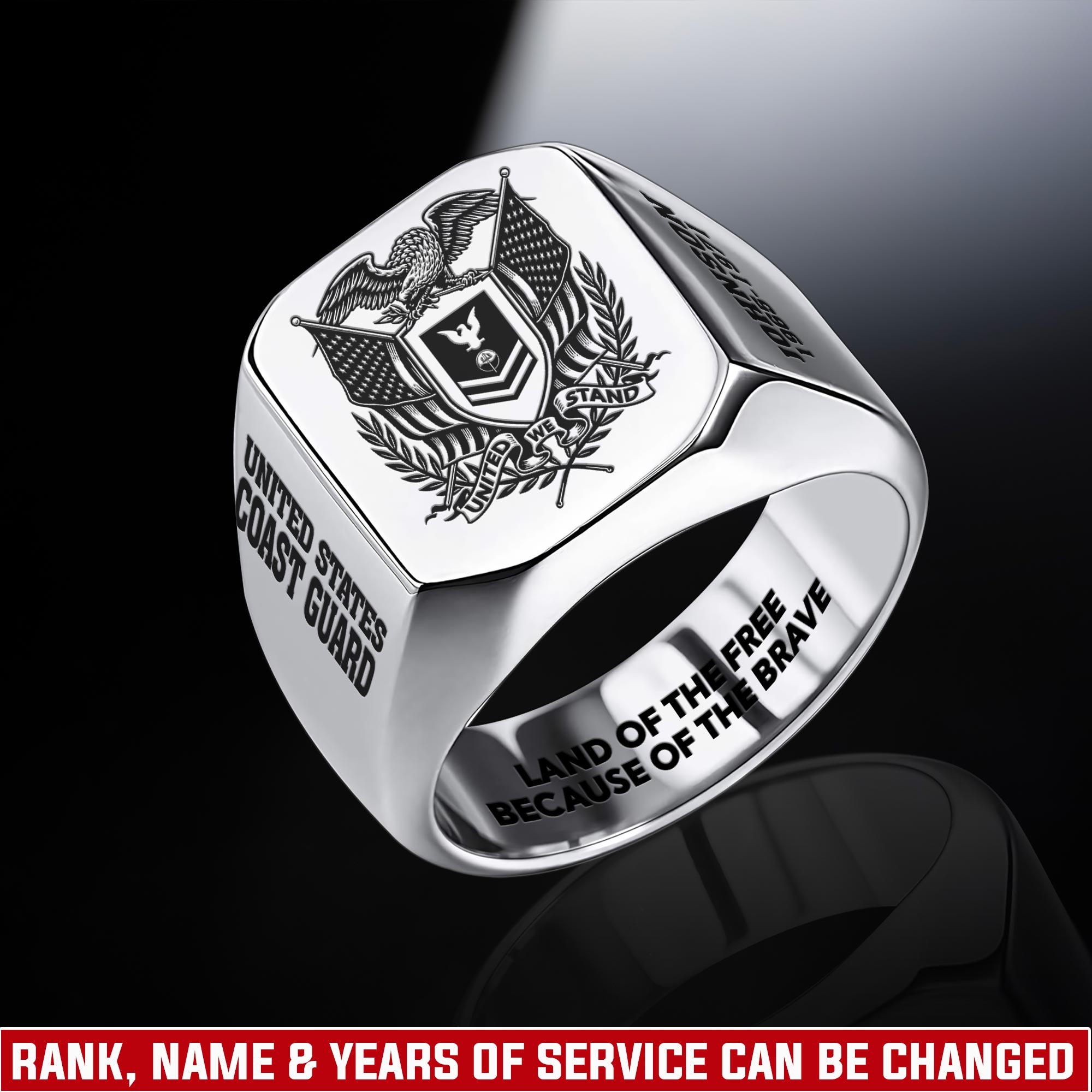 US Coast Guard, E 5 Gold - Engraved Men's Ring