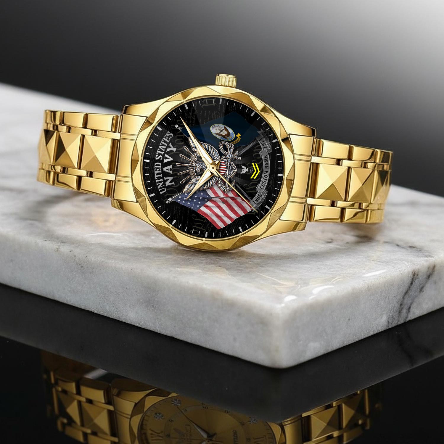 US Navy, E 4 Red - Diamond-Cut Bezel Watch - Image 2