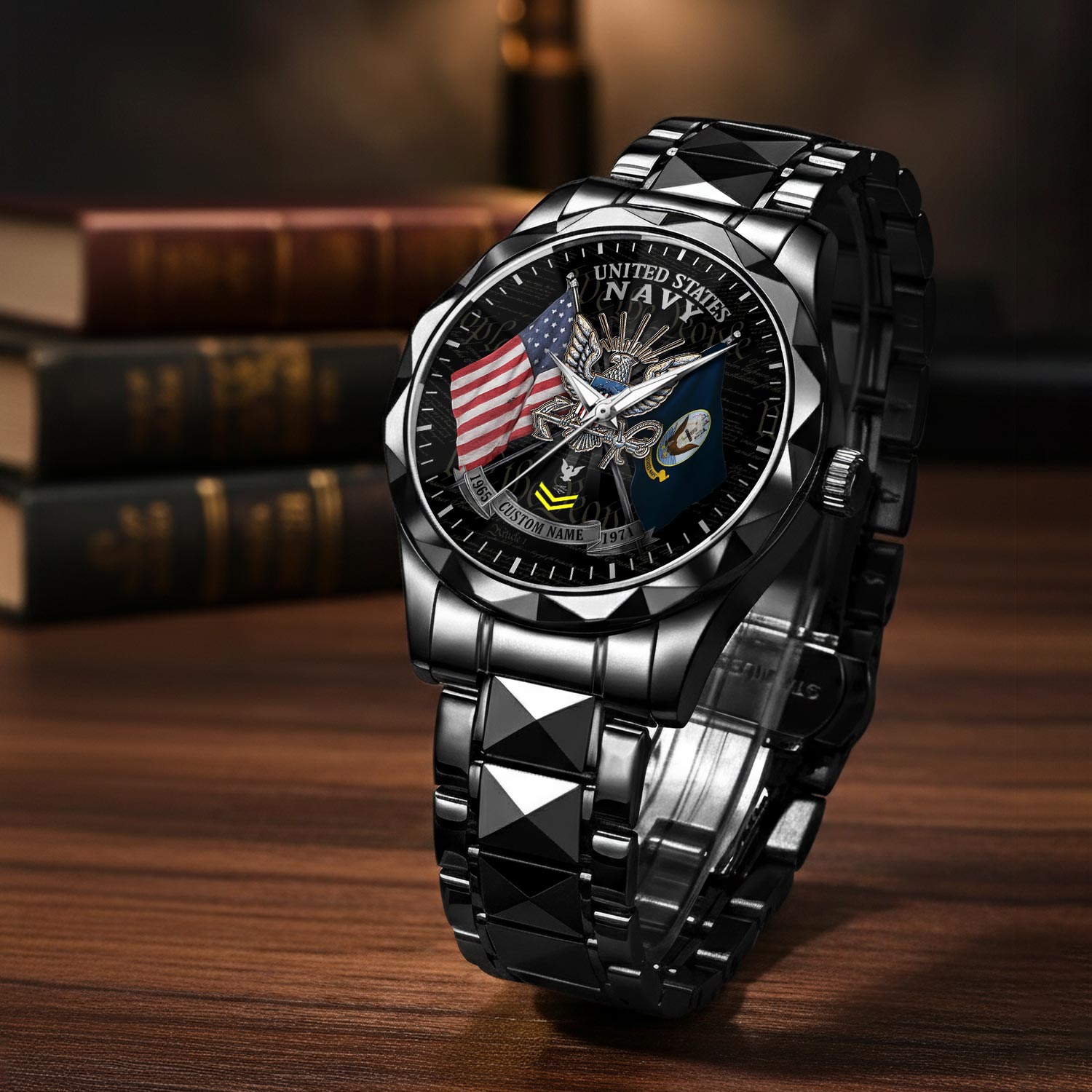 US Navy, E 4 Red - Diamond-Cut Bezel Watch - Image 3