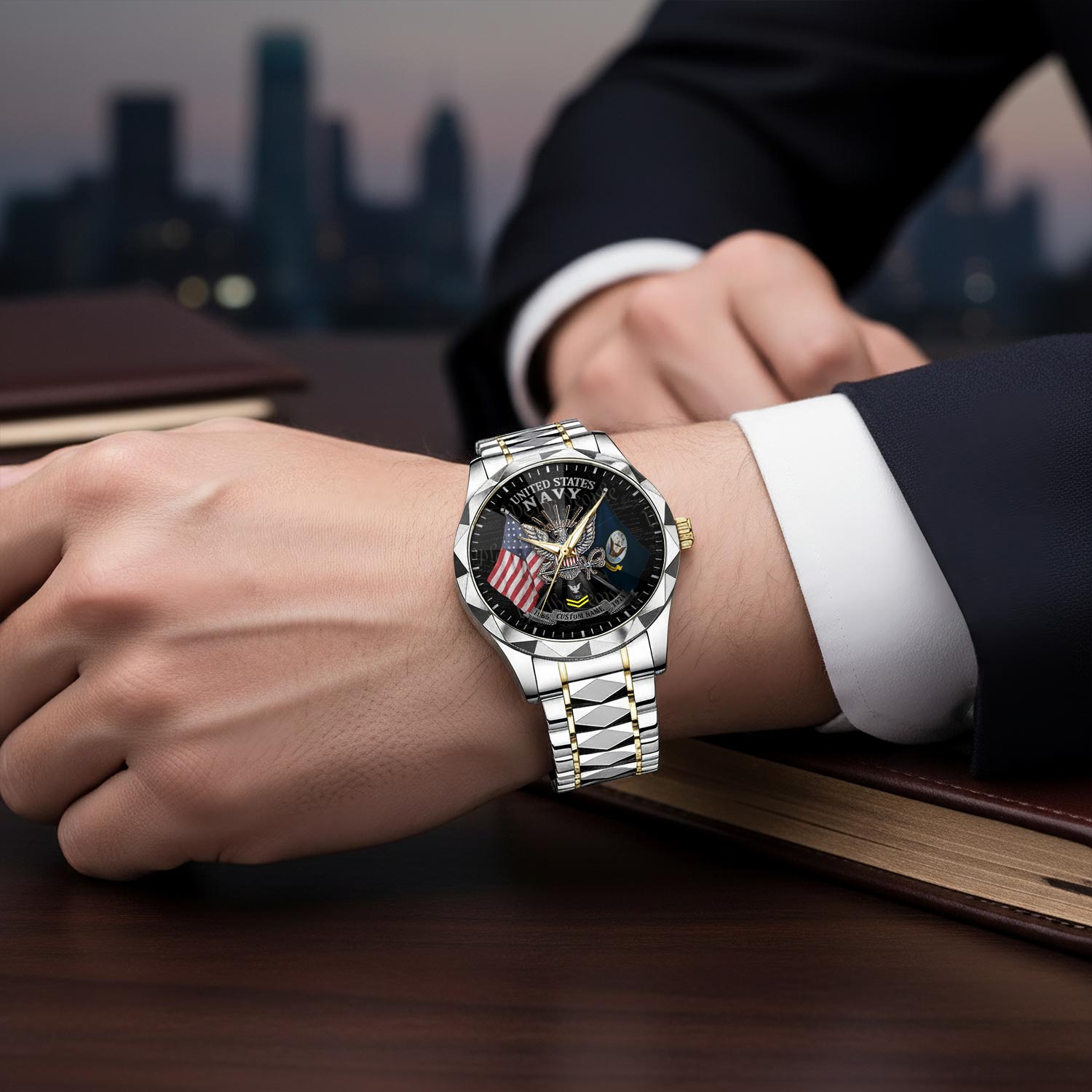 US Navy, E 4 Red - Diamond-Cut Bezel Watch - Image 6