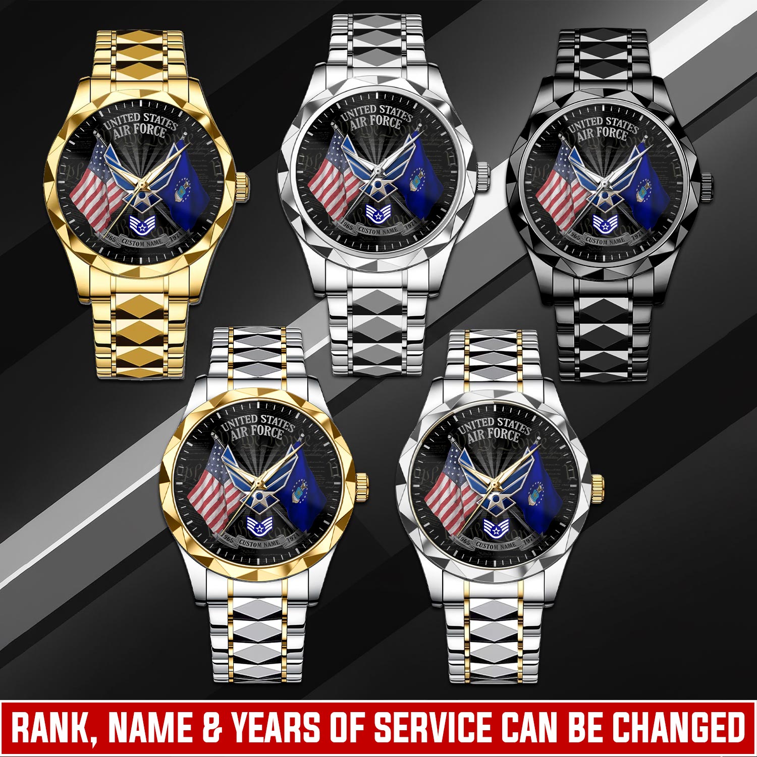 US Air Force, Always Remember, Never Forget - Diamond-Cut Bezel Watch