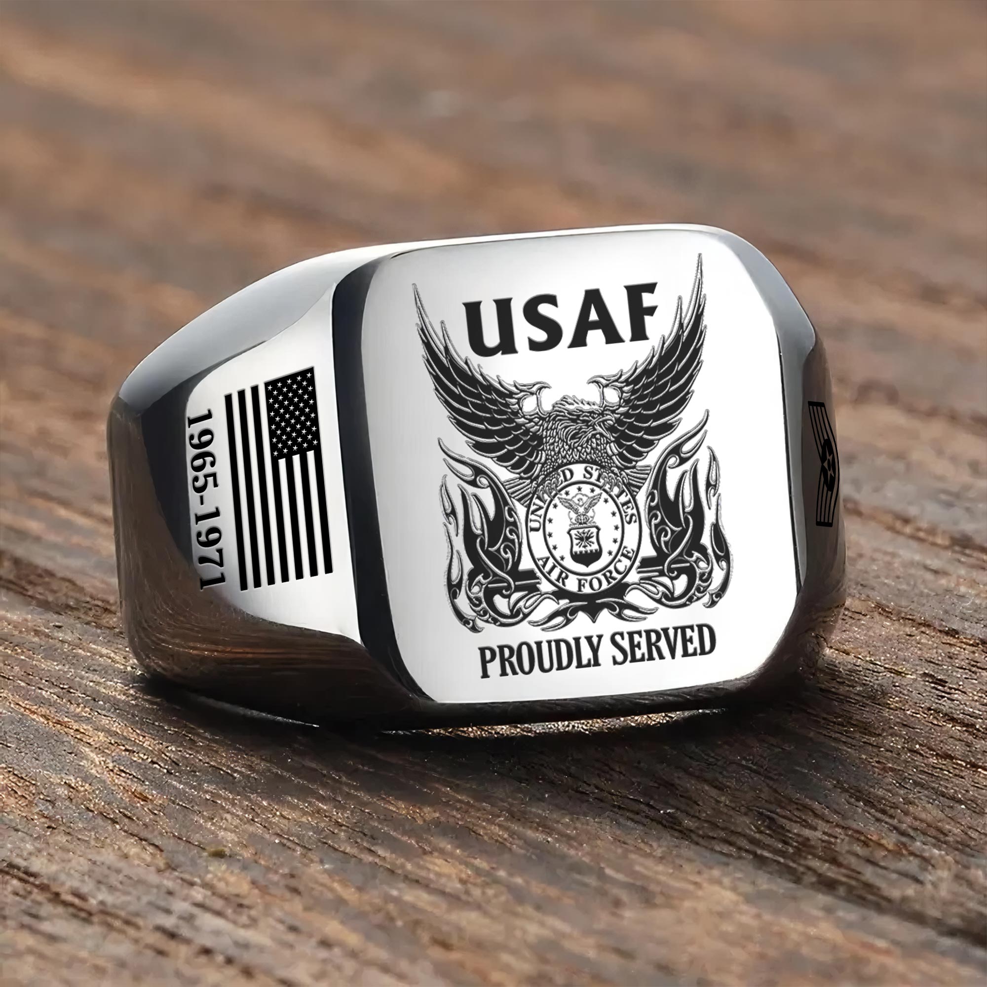 US Air Force , No One Gets Left Behind - Engraved Men's Ring - Image 3
