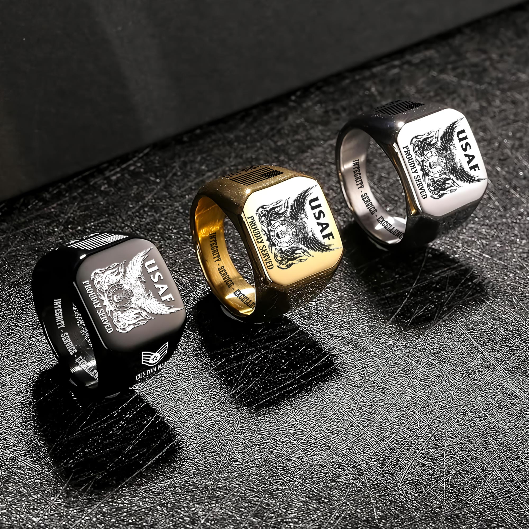 US Air Force , No One Gets Left Behind - Engraved Men's Ring - Image 7