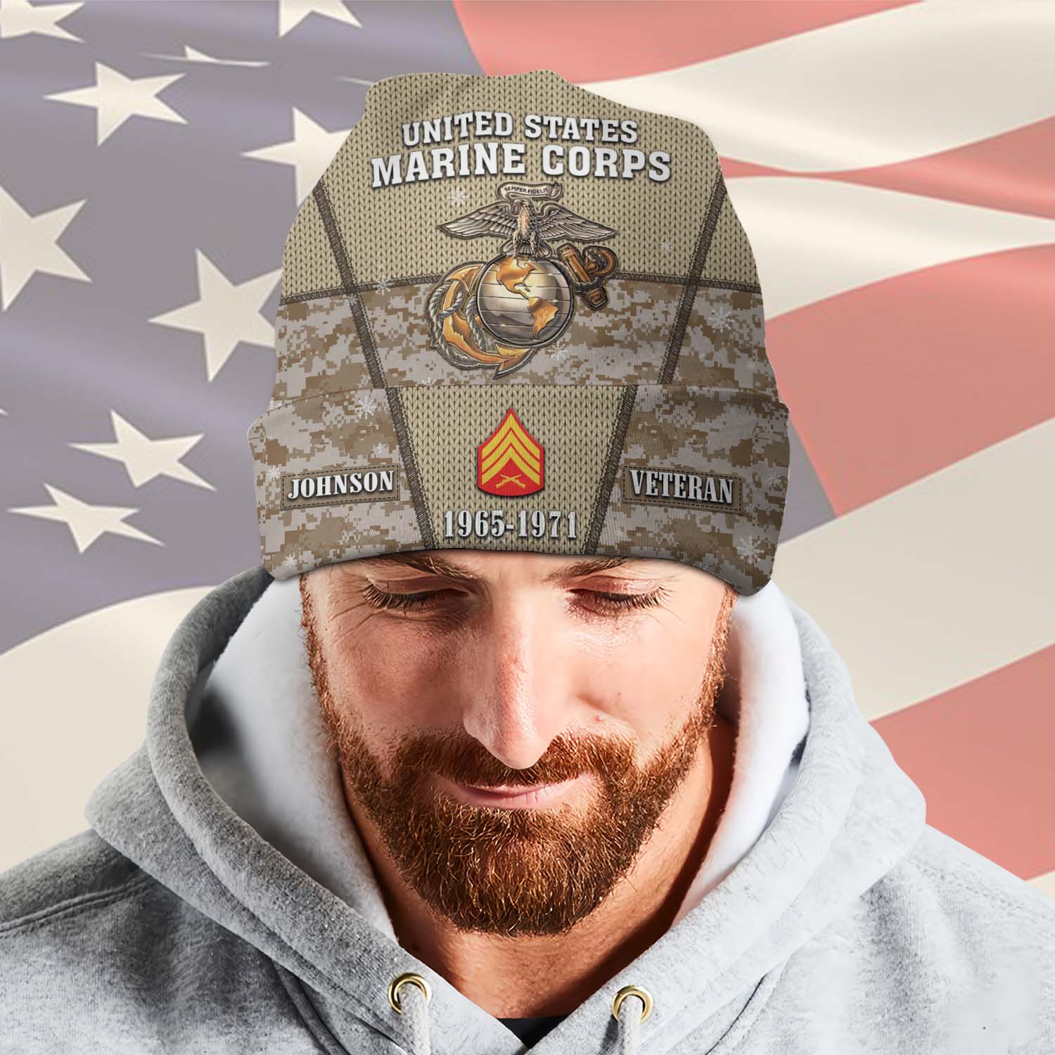 US Marine Corps, Defender of Freedom - Full-Printed Beanie Hat - Image 2