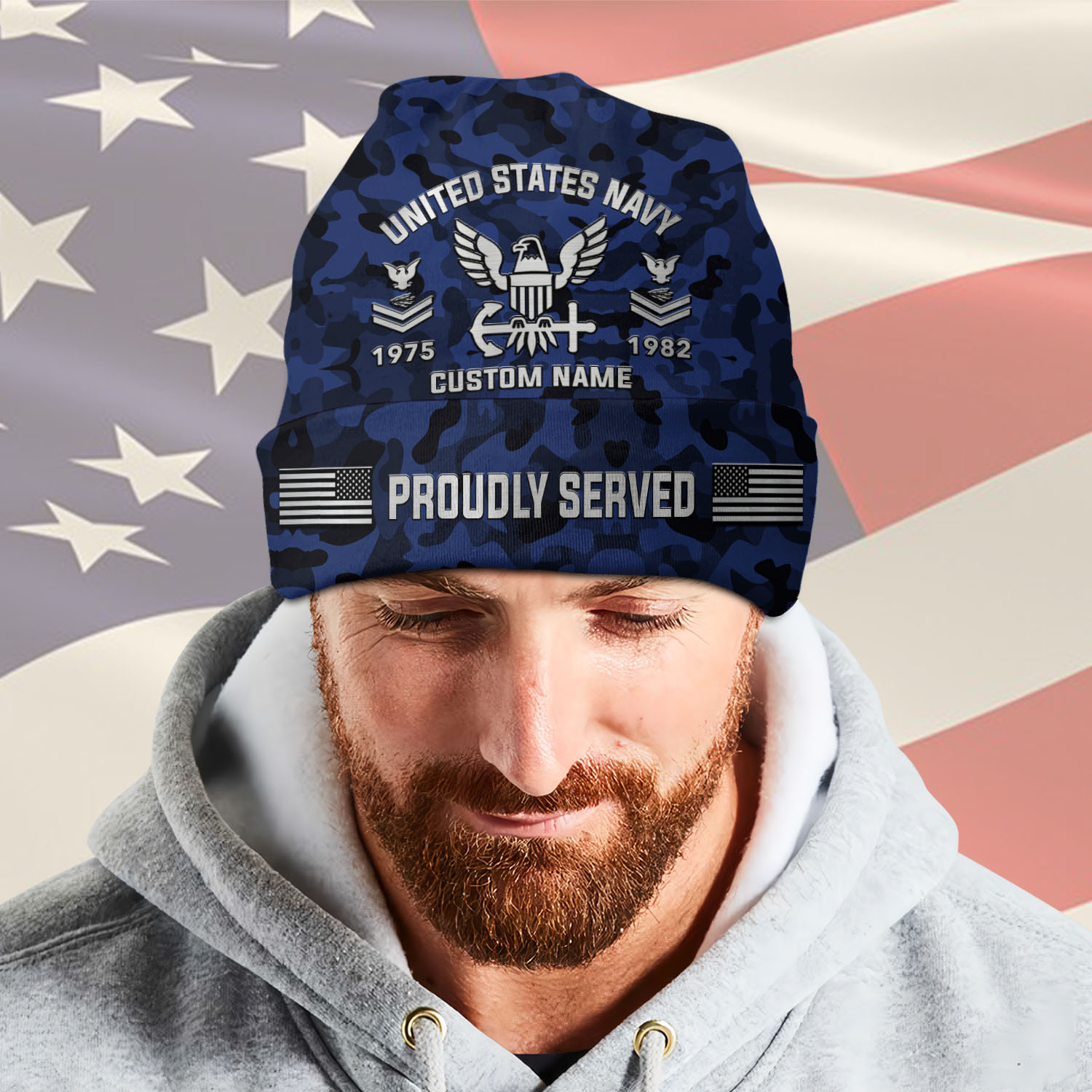 US Navy, Duty, Honor, Country - Full-Printed Beanie Hat - Image 2