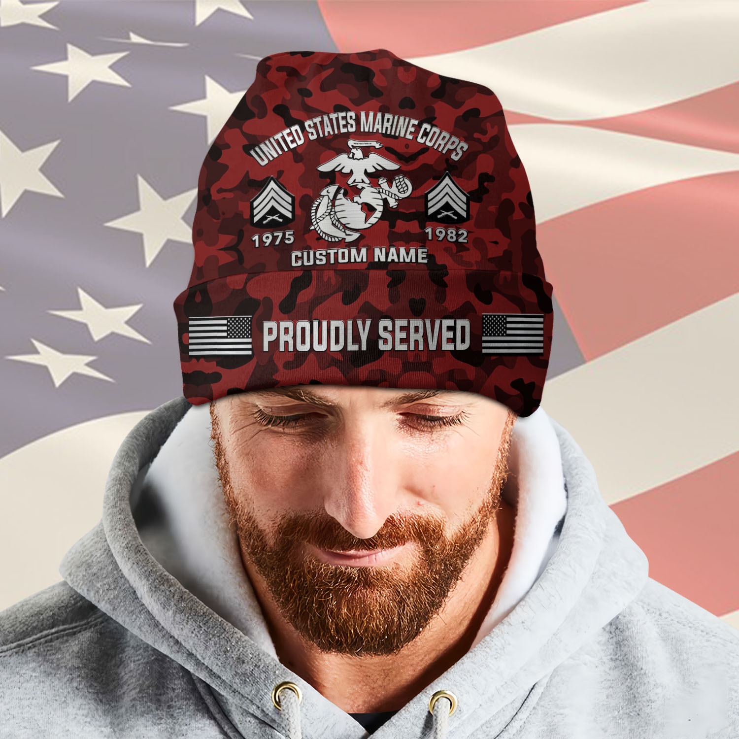 US Marine Corps, The Devil Dogs - Full-Printed Beanie Hat - Image 2